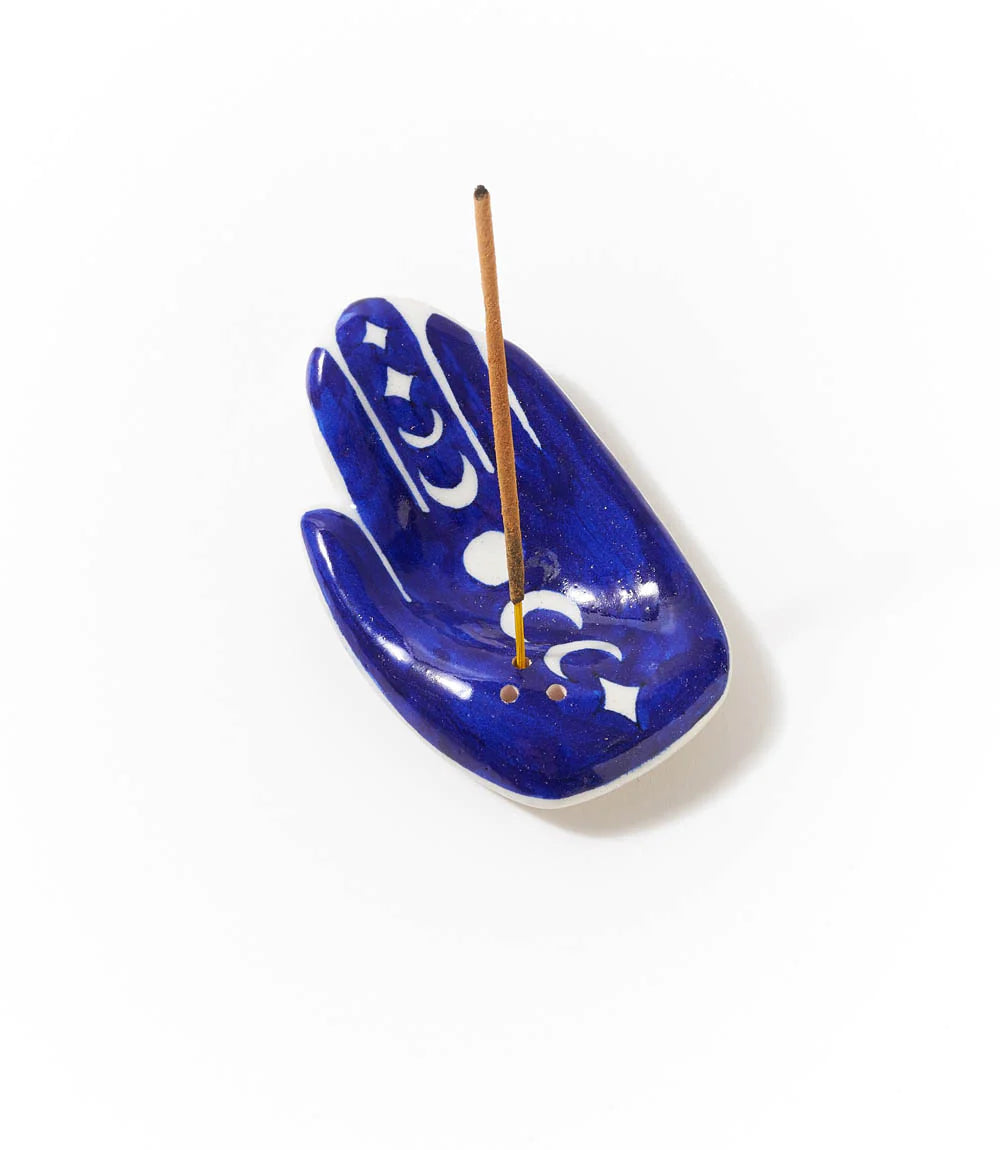 Hamsa Hand Moon Phase Ceramic Incense Burner Holder - Boho Home Decor for Meditation, Yoga & Spiritual Relaxation