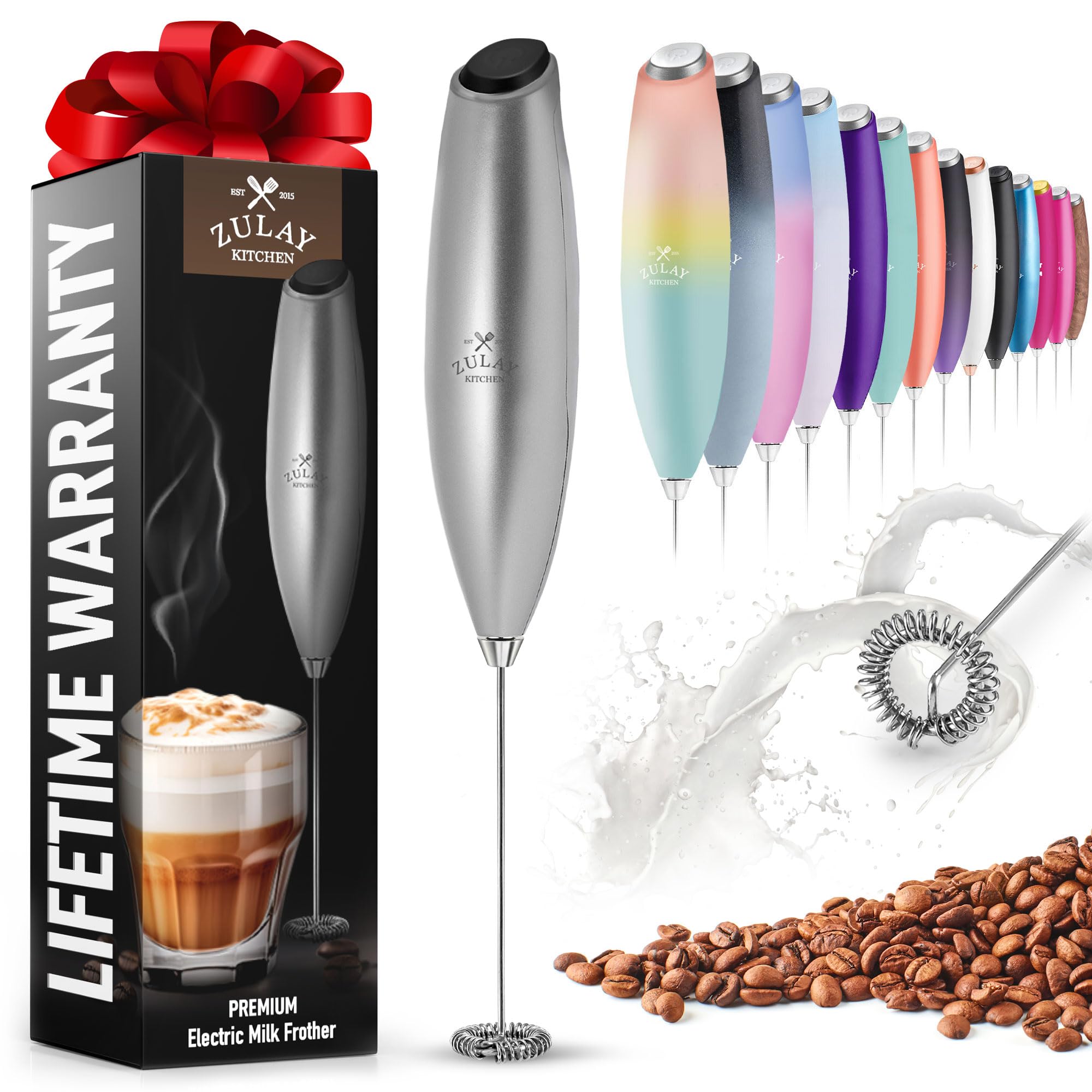 Premium Handheld Milk Frother with Titanium Motor - Electric Whisk & Mini Mixer for Coffee, Latte, Matcha - Perfect for Home, Office & Cafe Use - Silver/Black