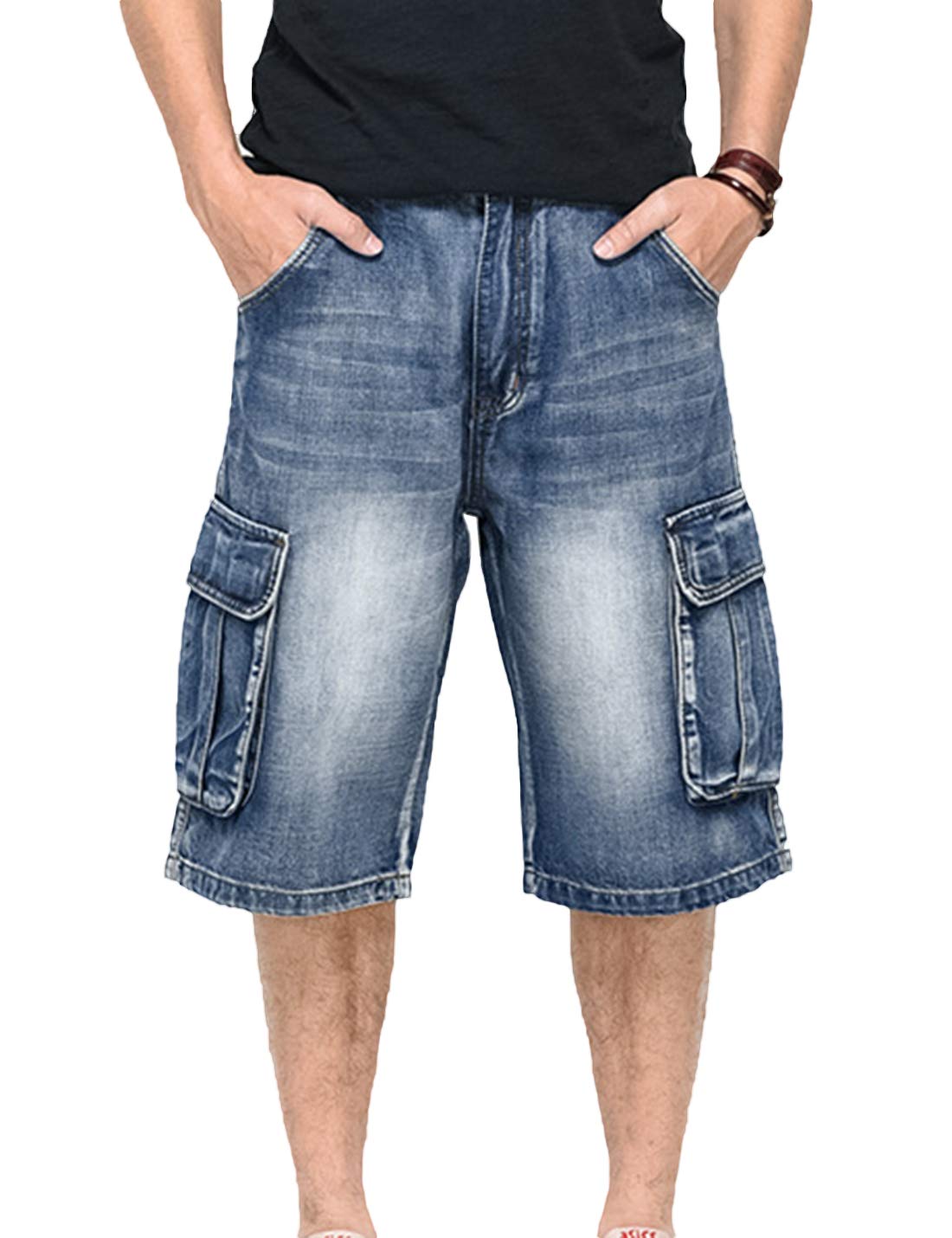IKIIO Men's Carpenter Work Denim Shorts - Relaxed Fit Cargo Jeans Shorts with 5 Pockets for Hip Hop & Casual Wear | Perfect for Work, Street Style & Summer Outfits