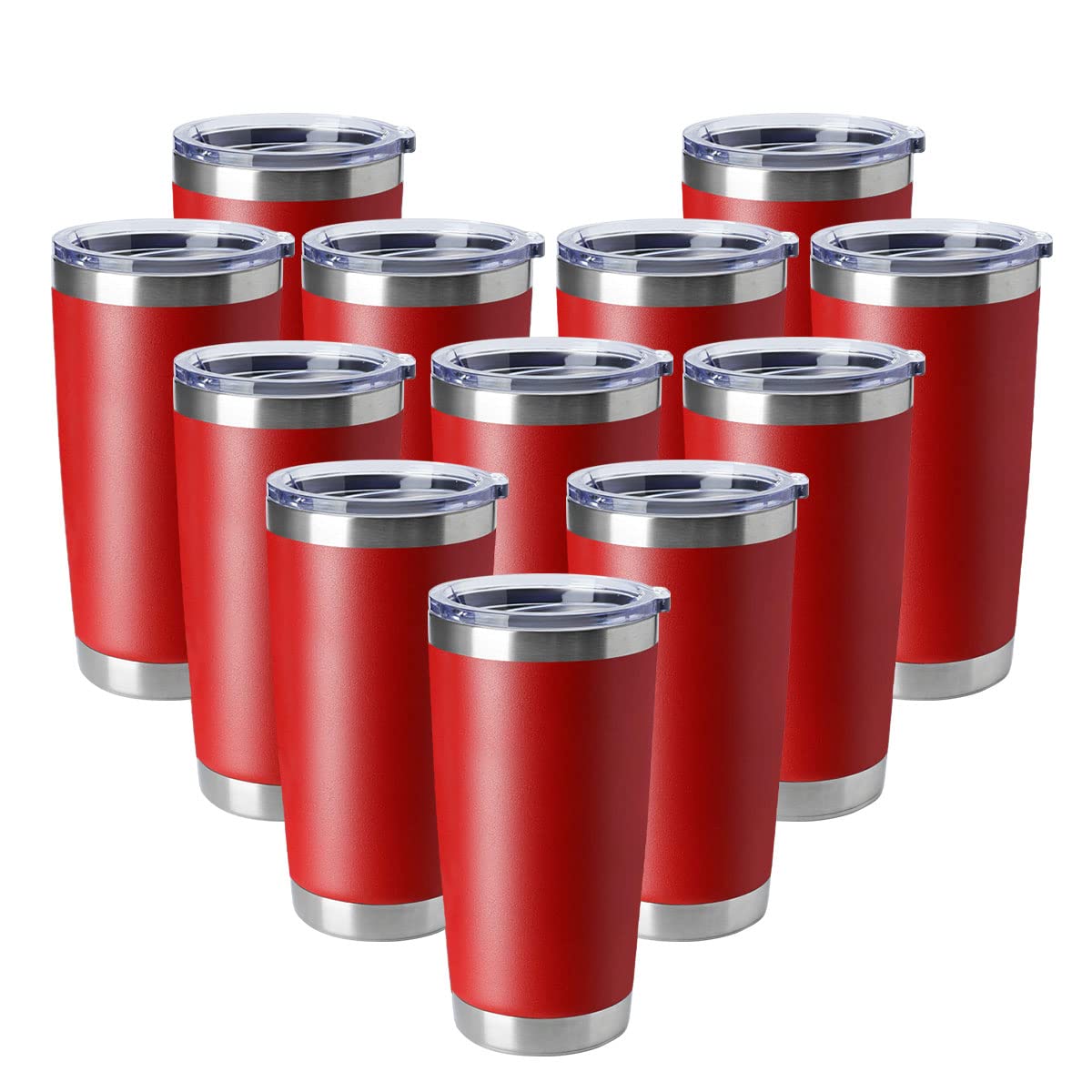 HASLE OUTFITTERS 20oz Stainless Steel Tumbler with Lid - Double Wall Vacuum Insulated Coffee Mug for Hot & Cold Drinks - BPA Free, Sweat Proof, Keeps Beverages Hot/Cold for Hours (12 Pack, Red) - Perfect for Office, Travel, Camping & Outdoor Activities