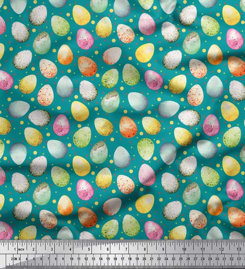 **Soimoi Poly Georgette Green Fabric by The Yard - 42 Inch Wide - Easter Egg Pattern Printed Textile for DIY Crafts, Dressmaking & Home Decor**    **Usage Scenarios:** Perfect for Easter decorations, DIY crafts, sewing dresses, skirts, scarves, home decor projects, and festive party backdrops.