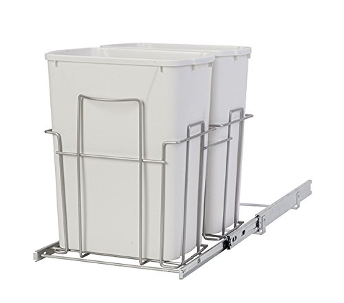 Panacea Grayline Double Trash Can Slide-Out Basket Storage Organizer - Satin Nickel Finish | Under Sink Cabinet Organizer for Kitchen & Bathroom