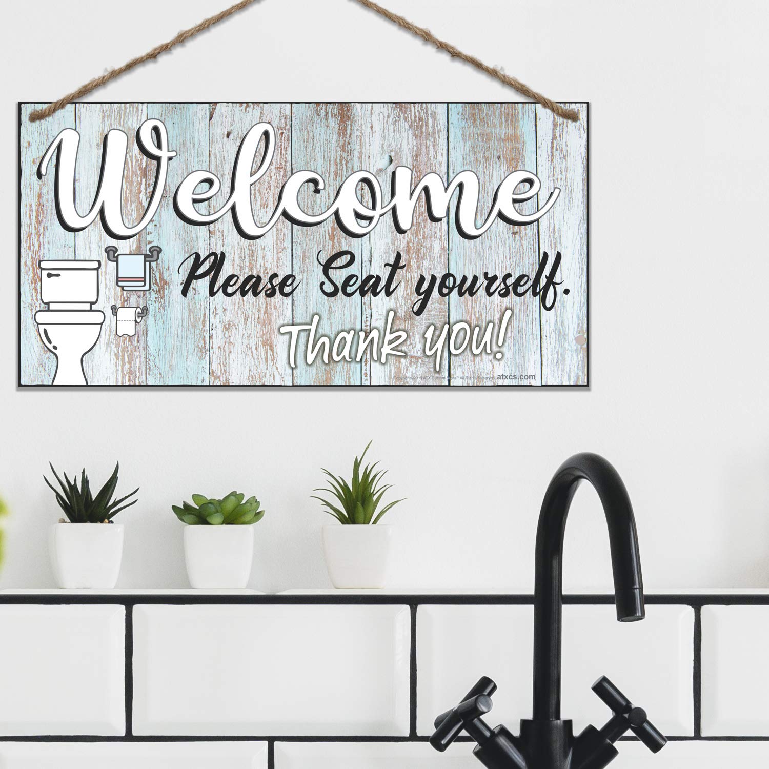 ATX Custom Double Sided Hanging Sign - Welcome Please Seat Yourself Bathroom Decor - Perfect for Restaurants, Cafes & Home Décor