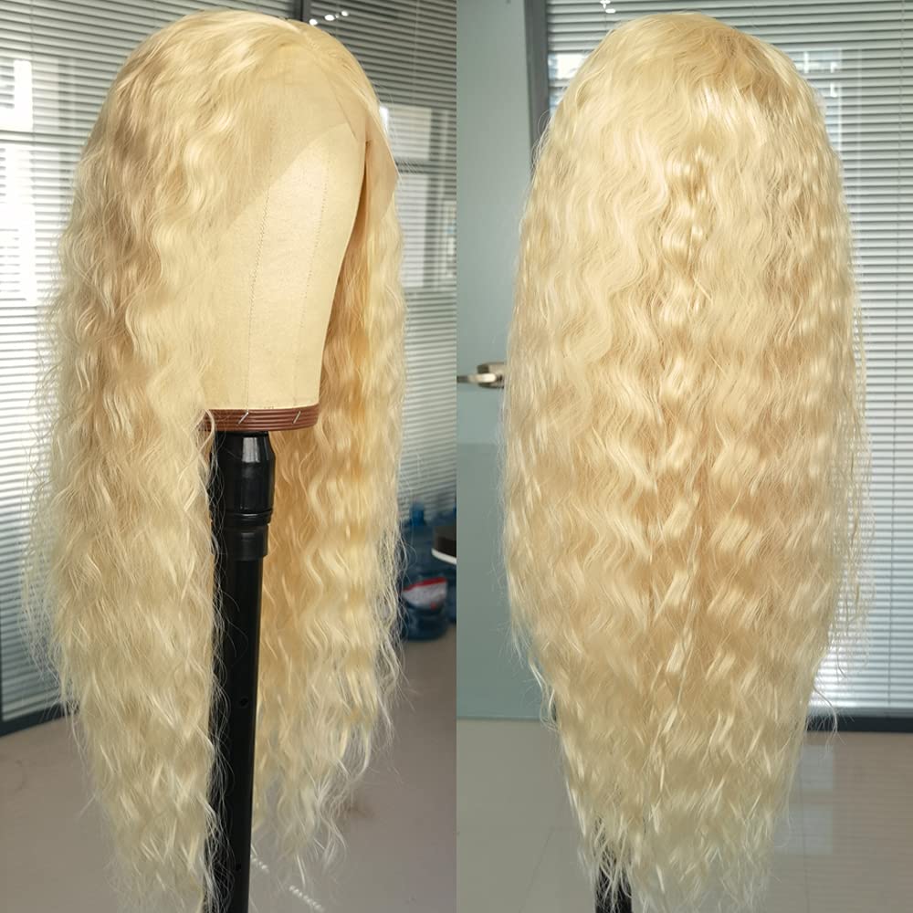 ANDRIA Blonde Lace Front Wig - Long Curly Synthetic 613 Lace Wig for Women | Heat Resistant Fiber Hair with Pre-Plucked Baby Hair | Perfect for Cosplay, Parties & Daily Fashion