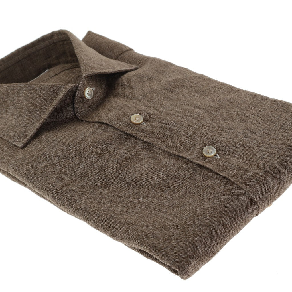 HENRY SARTORIAL X GHERARDI Men's Long Sleeve Linen Shirt in Brown - Breathable Casual Button Down Shirt for Summer, Travel & Office Wear