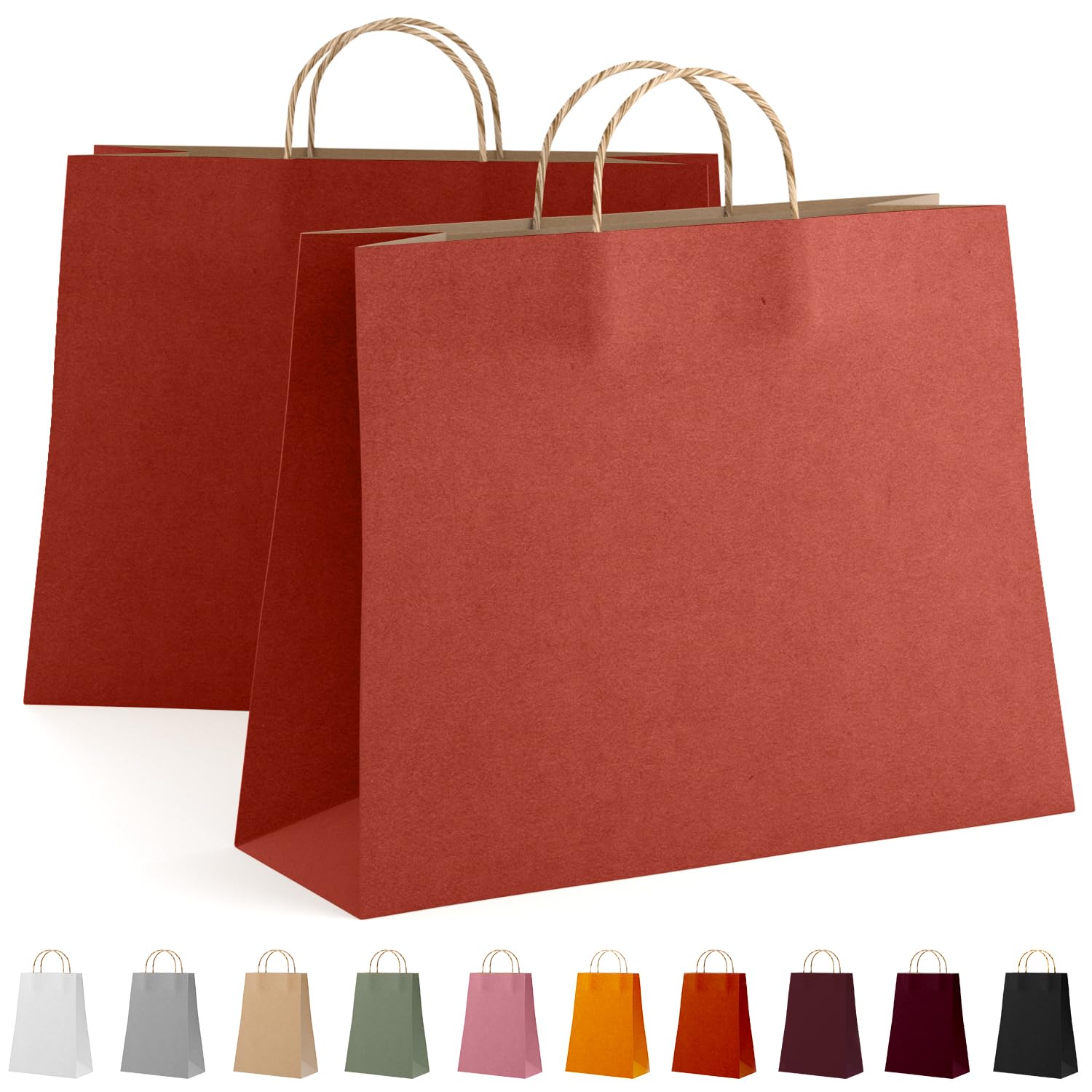 Eco-Friendly Kraft Paper Gift Bags with Handles - 16x6x12 Inch (25 Pack) - 150 GSM Recyclable Christmas Shopping Bags | Perfect for Holiday Gift Wrapping, Retail Packaging & Party Favors