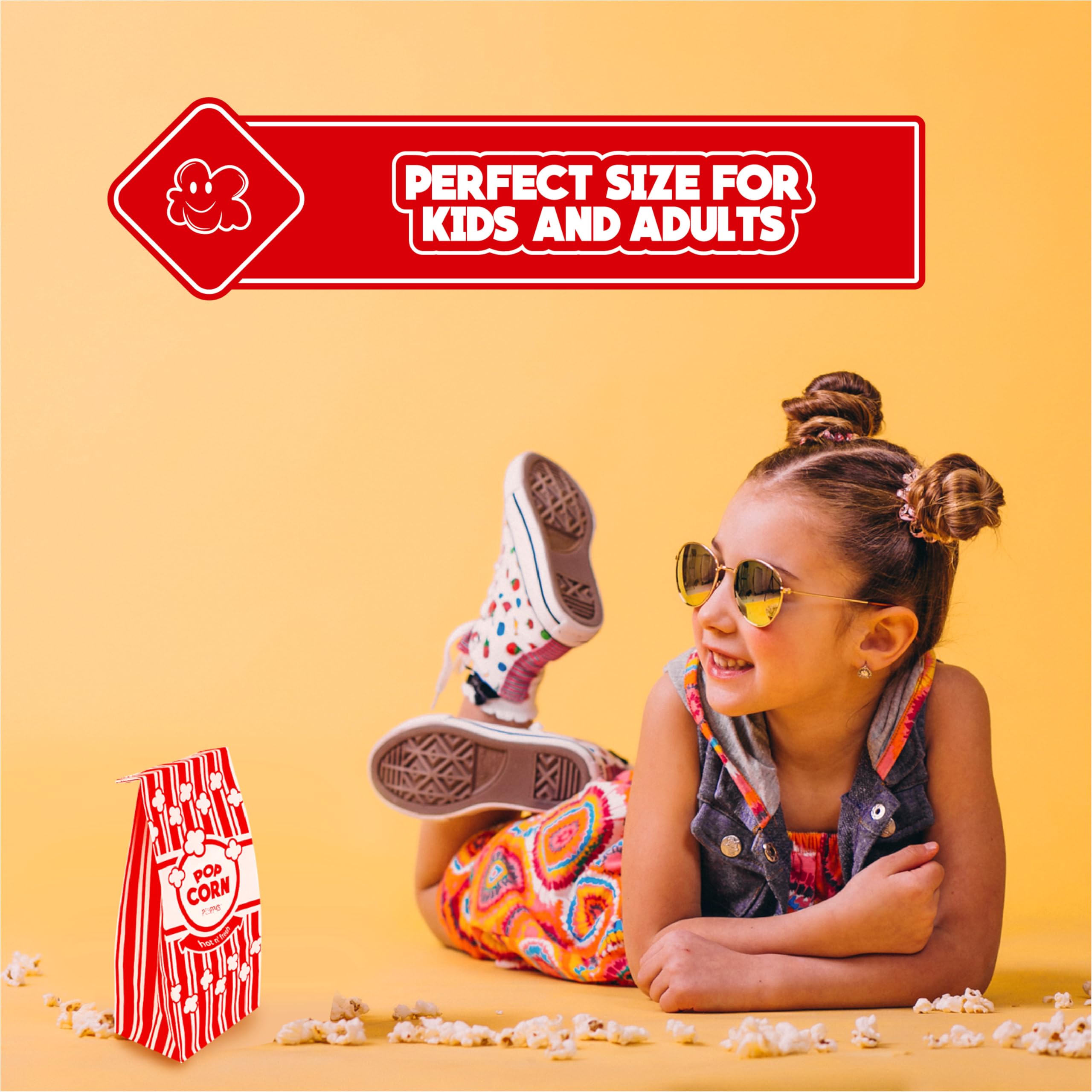 **Poppy's Flat Bottom Paper Popcorn Bags – 50 Pack 2 oz Concession-Grade Popcorn Machine Accessories for Movie Theaters, Carnivals & Home Use – Perfect for Popcorn Bars, Movie Nights & Concession Stands**