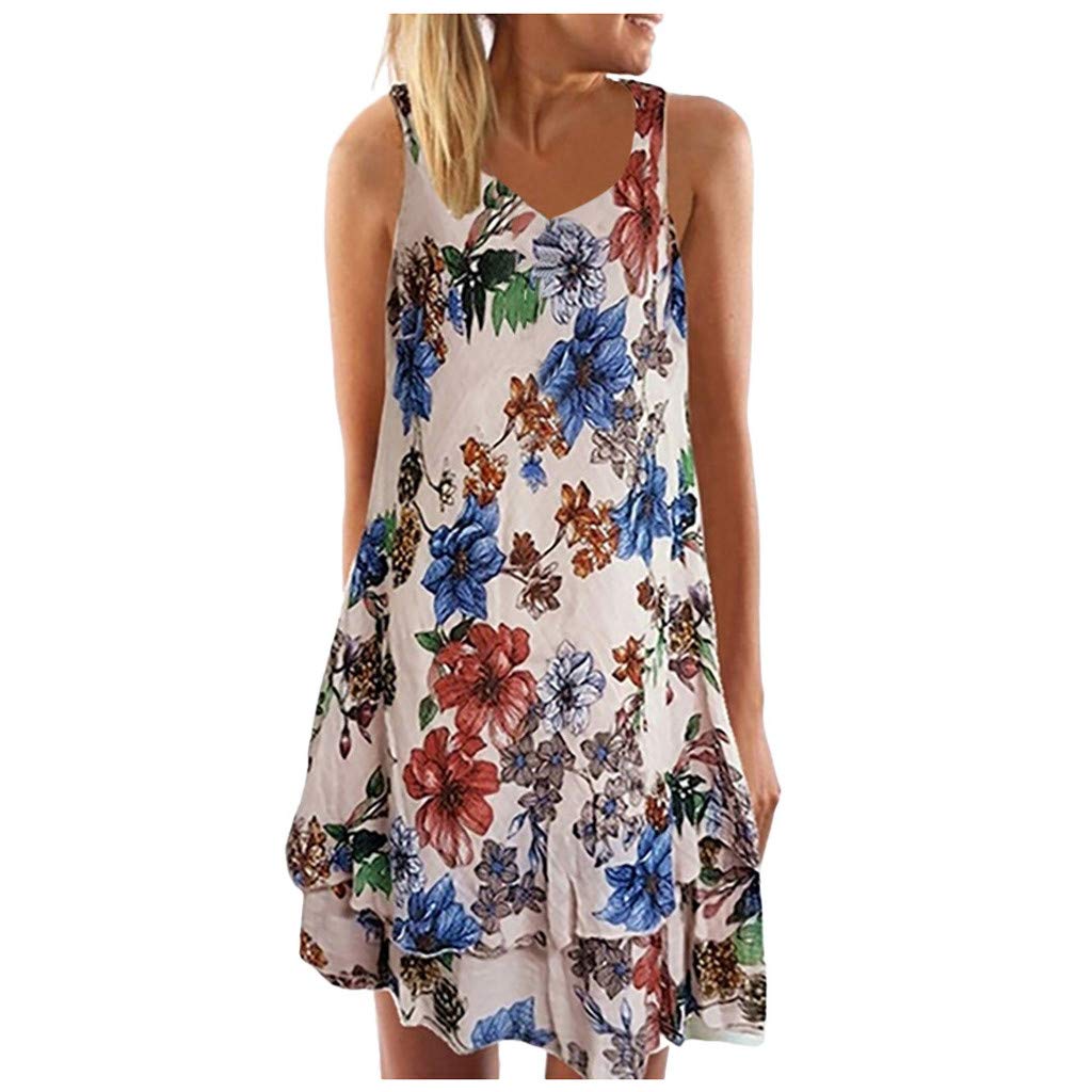 aihihe Women's Summer Casual Sleeveless Crewneck Mini Dress - Plus Size Boho Floral Tank Dress, Loose Fit Short Dress for Beach, Vacation & Outdoor Activities