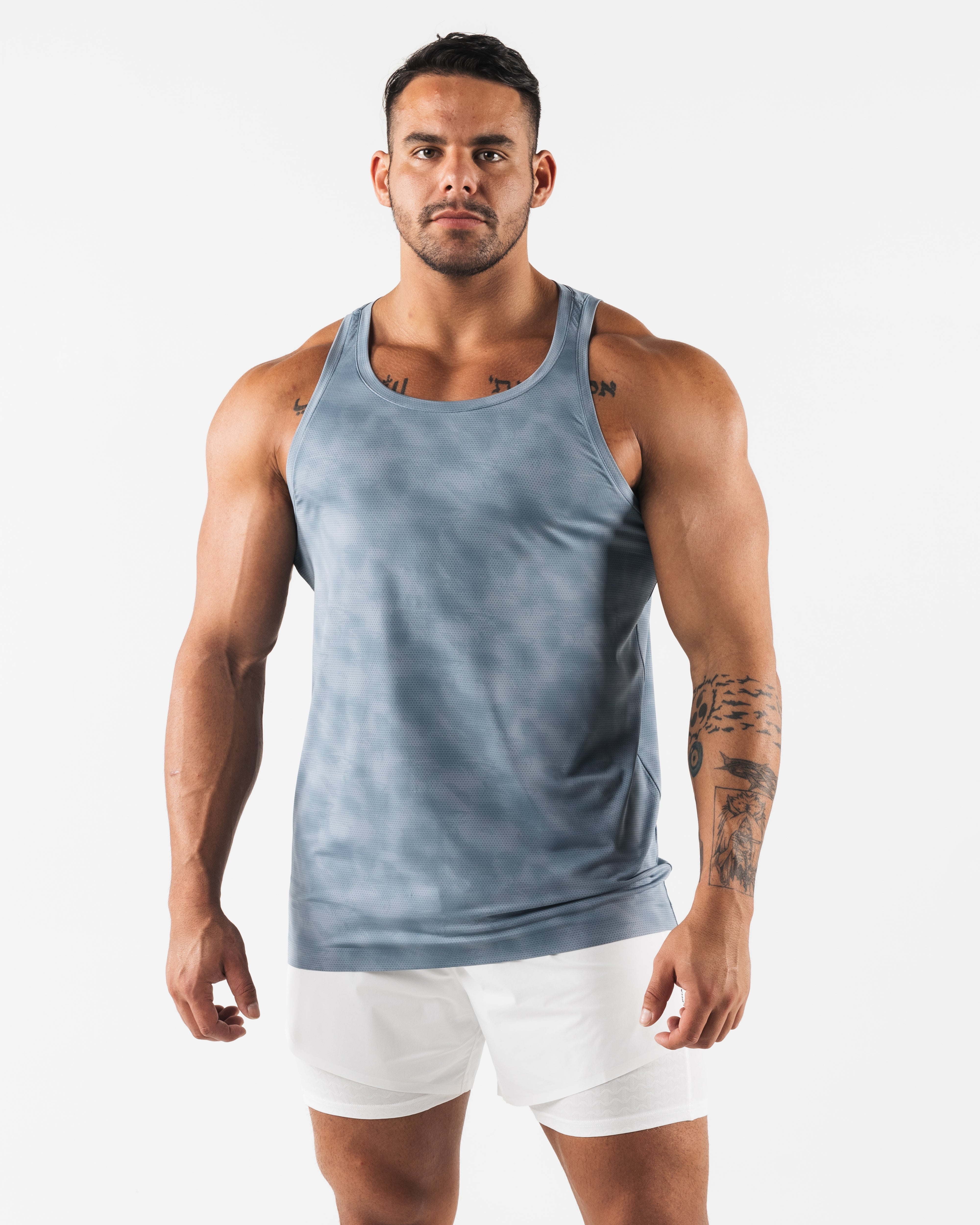 Racer Tank Top with Slate Print - Stylish & Comfortable Workout & Casual Wear for Women