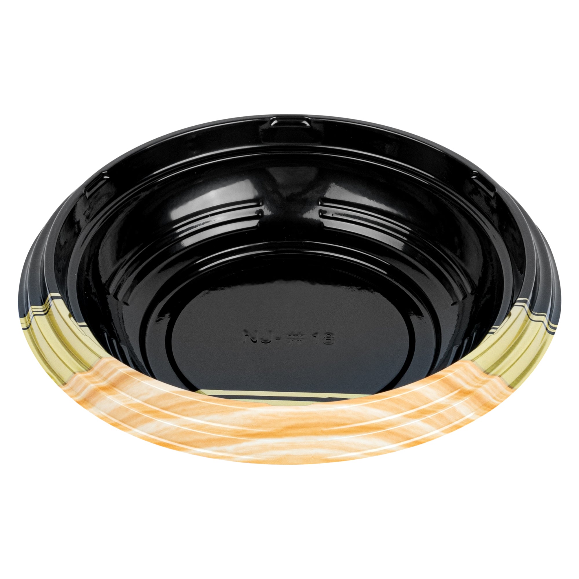 Bento Tek 14 oz Round Black & Gold Plastic Asian Style Bowls - 7x7x1.5 Inches - Pack of 400 - Perfect for Sushi, Ramen, Bento Boxes & Asian Cuisine