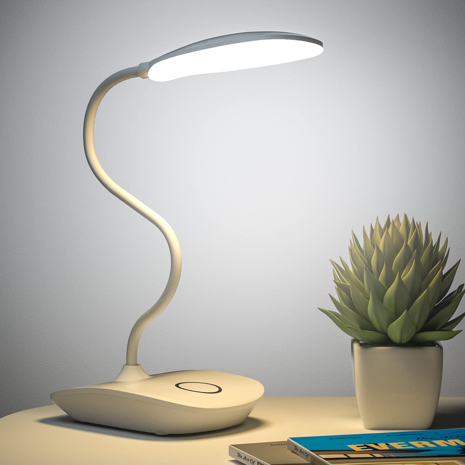 DEEPLITE Battery Powered LED Desk Lamp - 3 Lighting Modes & Stepless Dimming, 5W Touch Control Eye-Caring Table Light with Flexible Gooseneck | Portable Reading Light for Study, Office, Dorm, Bedroom & Nighttime Reading