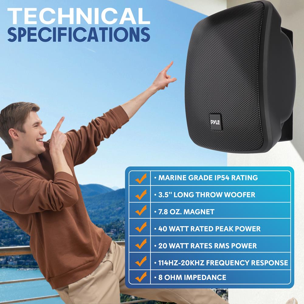 Commercial Outdoor Wall Mount Speaker - Weatherproof Patio Speaker with High-Quality Sound for Restaurants, Bars, and Outdoor Entertainment Areas