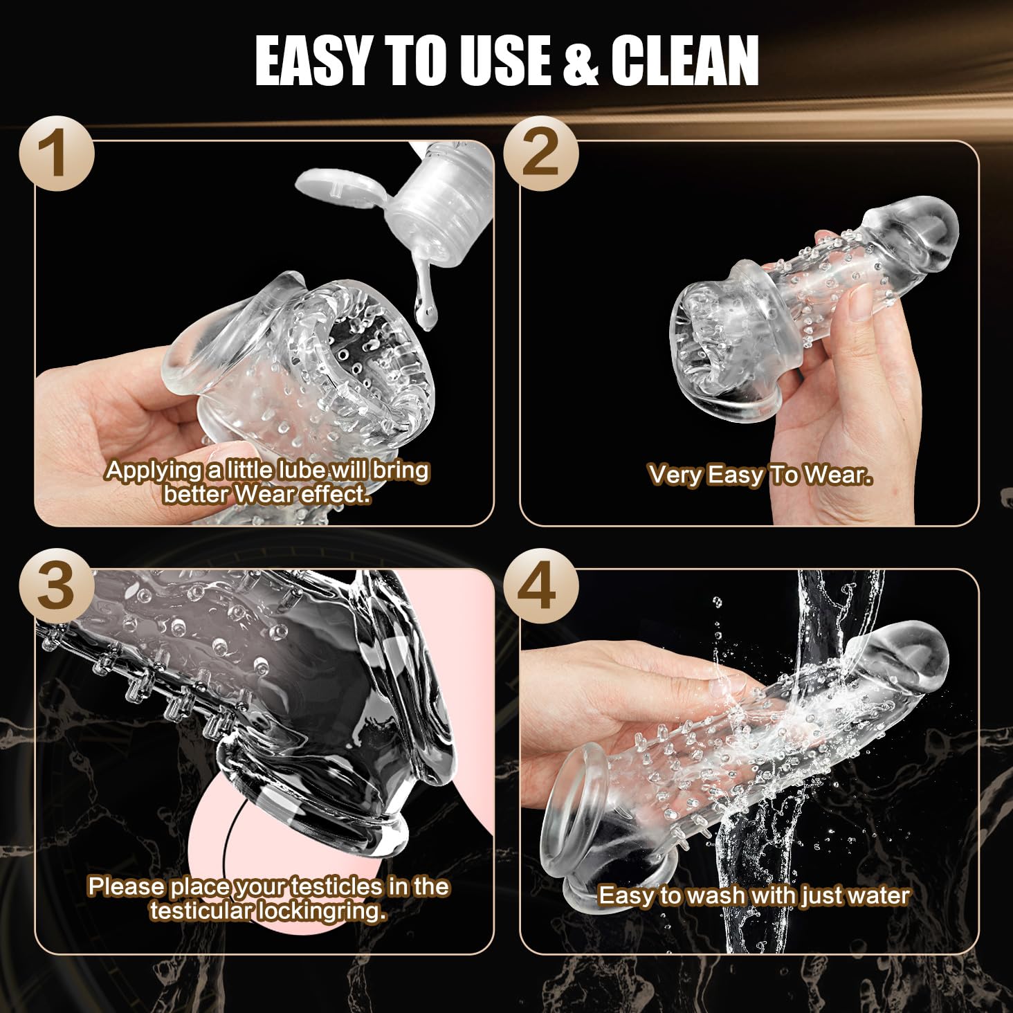 Premium Reusable Penis Sleeve & Cock Ring - Soft Textured Penis Extender with G-Spot & Testicle Stimulation - Waterproof Male Sex Toy for Couples Pleasure - Perfect for Spicing Up Intimate Moments & Enhancing Couples Play