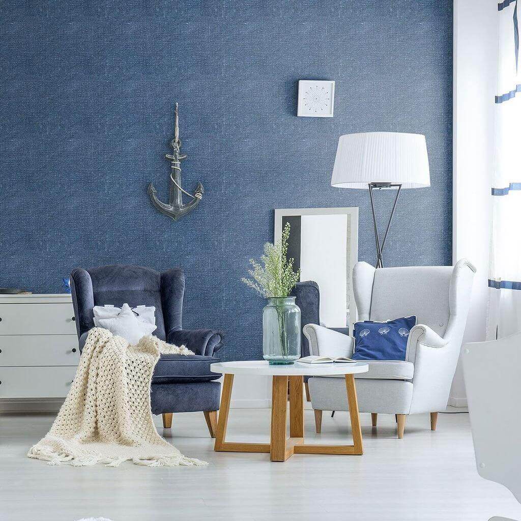 Blue Peel and Stick Wallpaper - Textured Removable Self-Adhesive Vinyl for Bedroom, Living Room & Home Decor - Easy to Install & Remove (Style 3398)