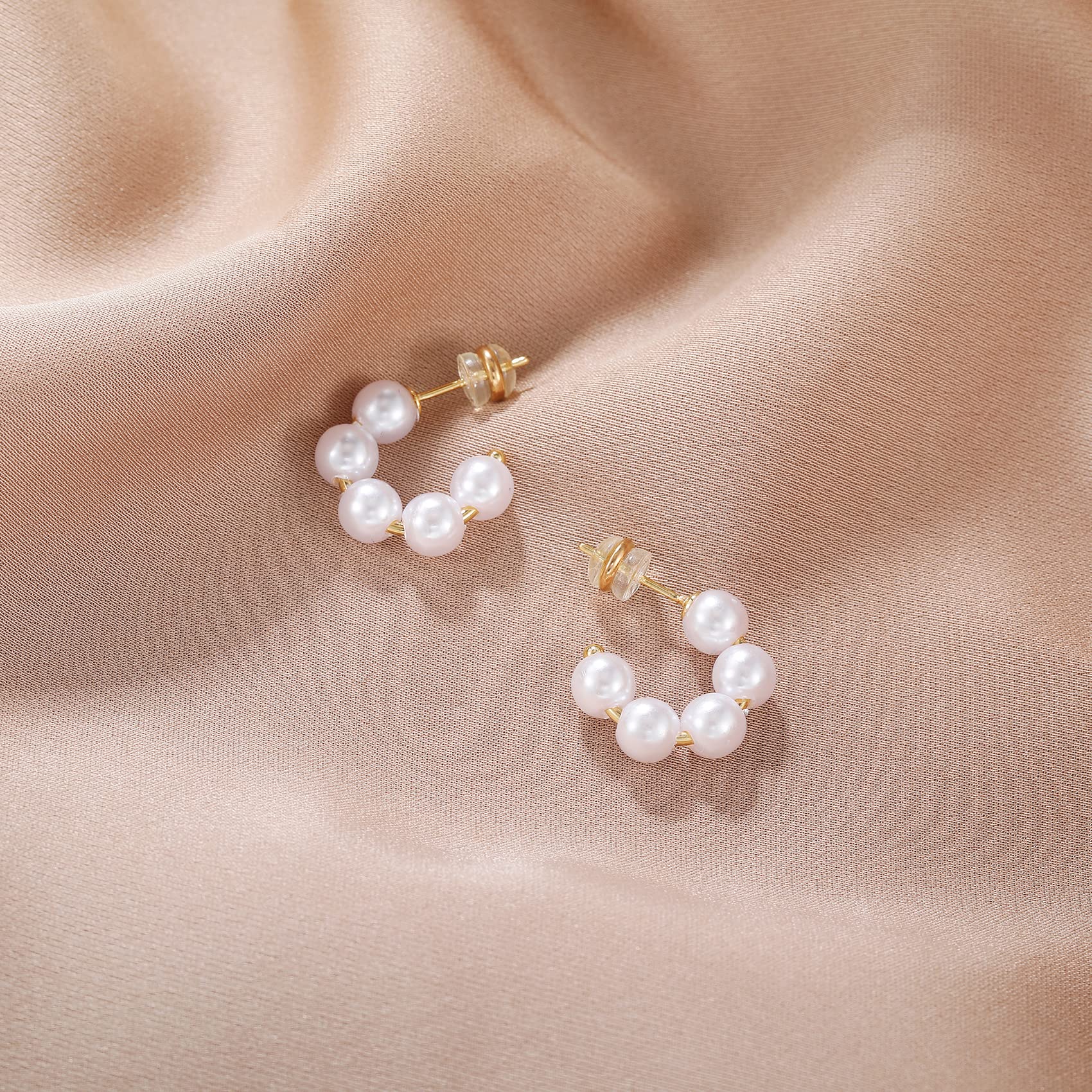 Gold Plated Small Pearl Hoop Earrings for Women - Lightweight Open Circle Round Pearl Jewelry - Perfect Birthday Gift & Everyday Wear