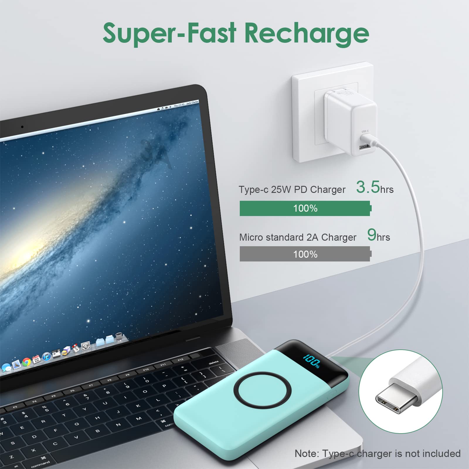 30,800mAh Wireless Portable Charger with 15W Wireless & 25W PD QC4.0 Fast Charging | Smart LED Display Power Bank | 4 Outputs & 2 Inputs | Compatible with iPhone 15/14/13, Samsung Galaxy S23/S22 | Perfect for Travel, Camping & Emergency Power Backup - Green