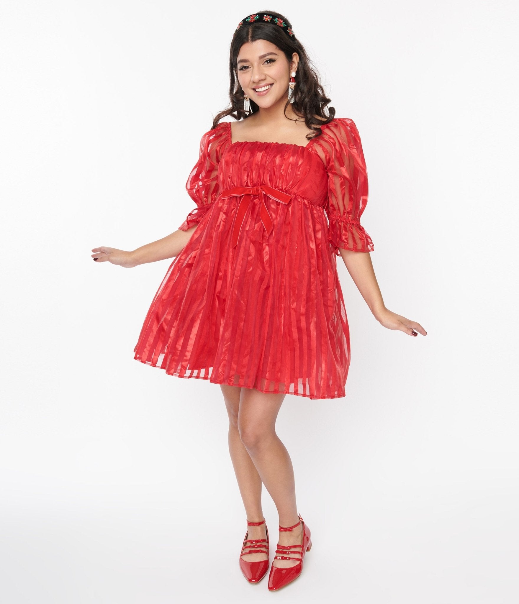 Smak Parlour Red Striped Love Interest Babydoll Dress - Sexy Lingerie Nightwear for Women, Perfect for Valentine's Day, Date Night & Boudoir Photography