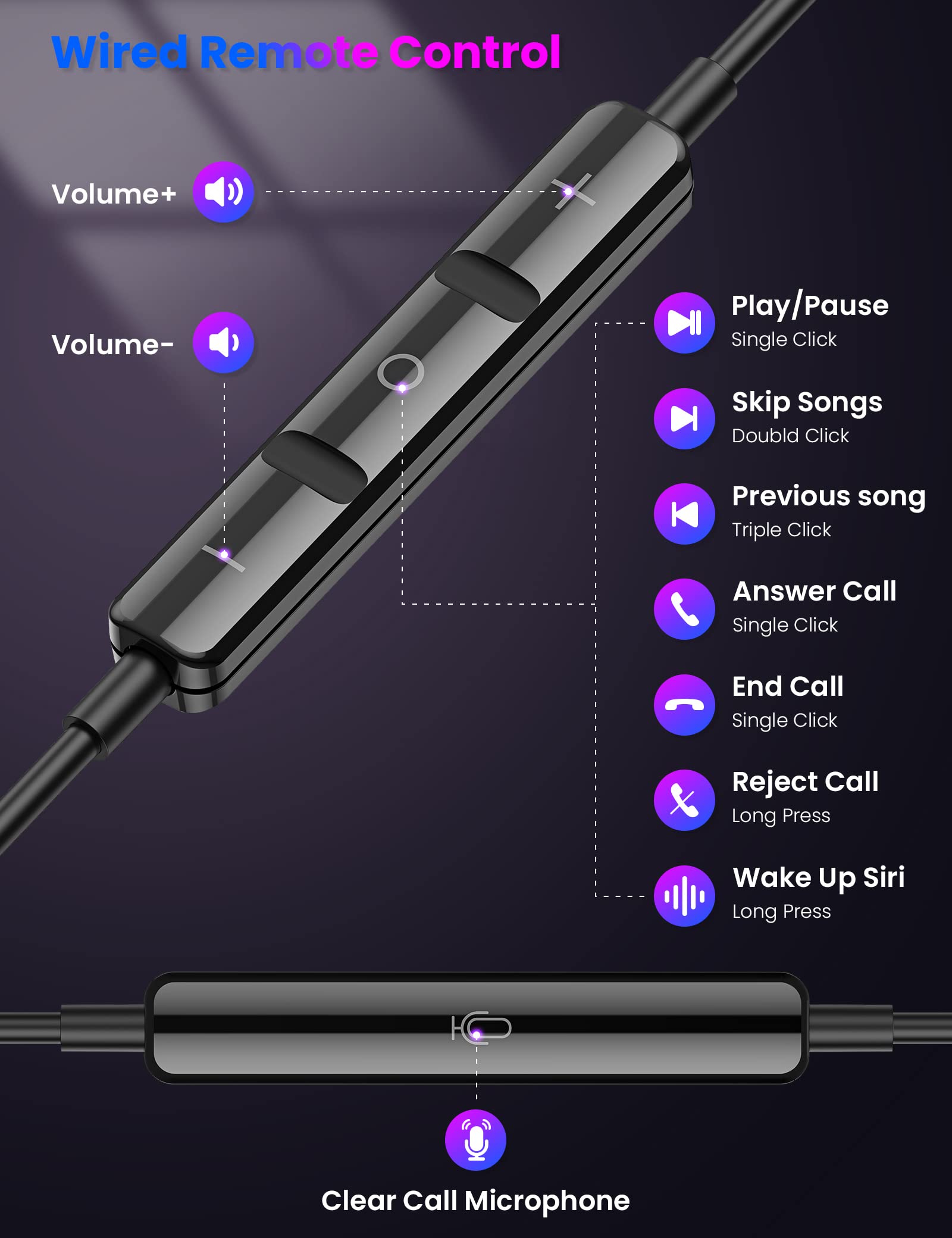 Magnetic HiFi Stereo Wired Earbuds with Microphone - MFi Certified Lightning Earphones for iPhone 14/13/12/11/XS/XR - iMangoo Bass Boosted Headphones with Volume Control (Purple) - Perfect for Commuting, Workouts & Gaming