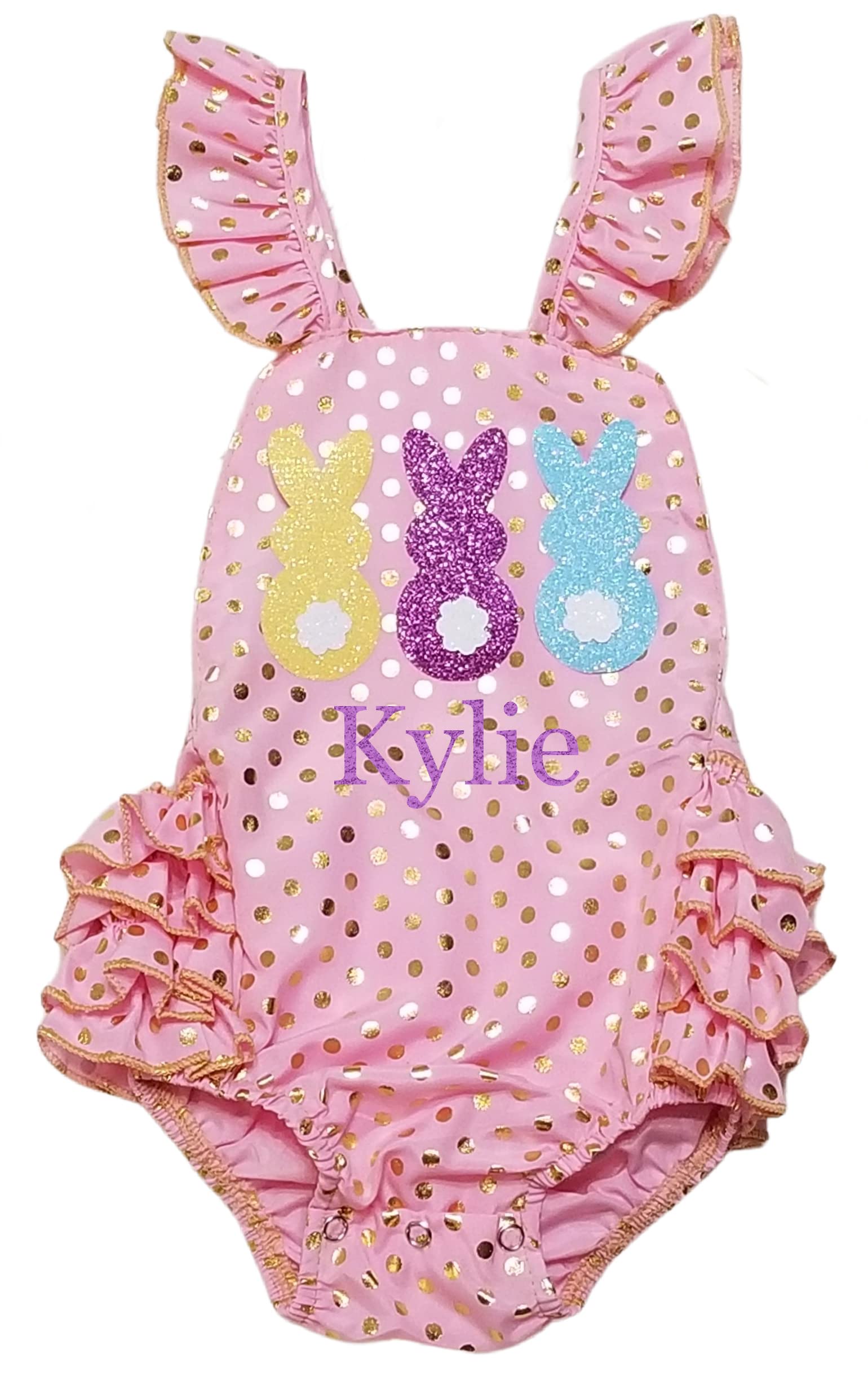 Personalized Easter Bunny Romper Outfit - Pink & Gold Baby Jumpsuit for Easter, Cake Smash, Photo Shoots & Spring Celebrations