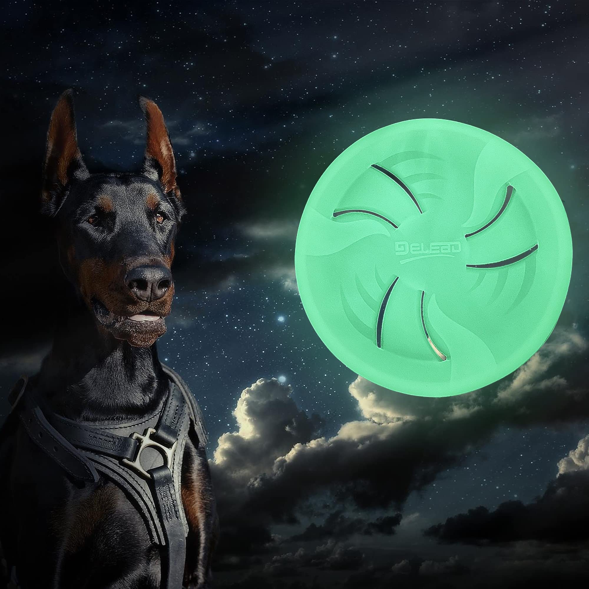 Glow in the Dark Dog Frisbee - 9 Inch Large LED Flying Disc for Medium & Large Dogs - Soft Lightweight Fetch Toy Floats in Water & Safe for Teeth - Perfect for Night Play, Beach, Park & Backyard Fun