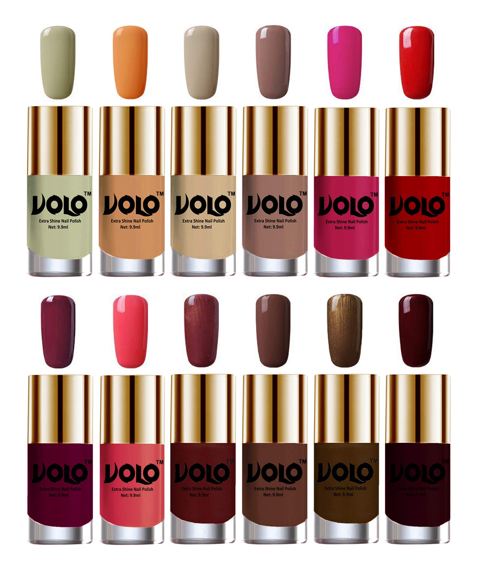 VOLO Luxury Super Shine Nail Polish Set - 12 Vibrant Long Lasting Colors for Women | Gel Like Glossy Finish | Perfect for Manicures, Pedicures, Parties & Special Occasions