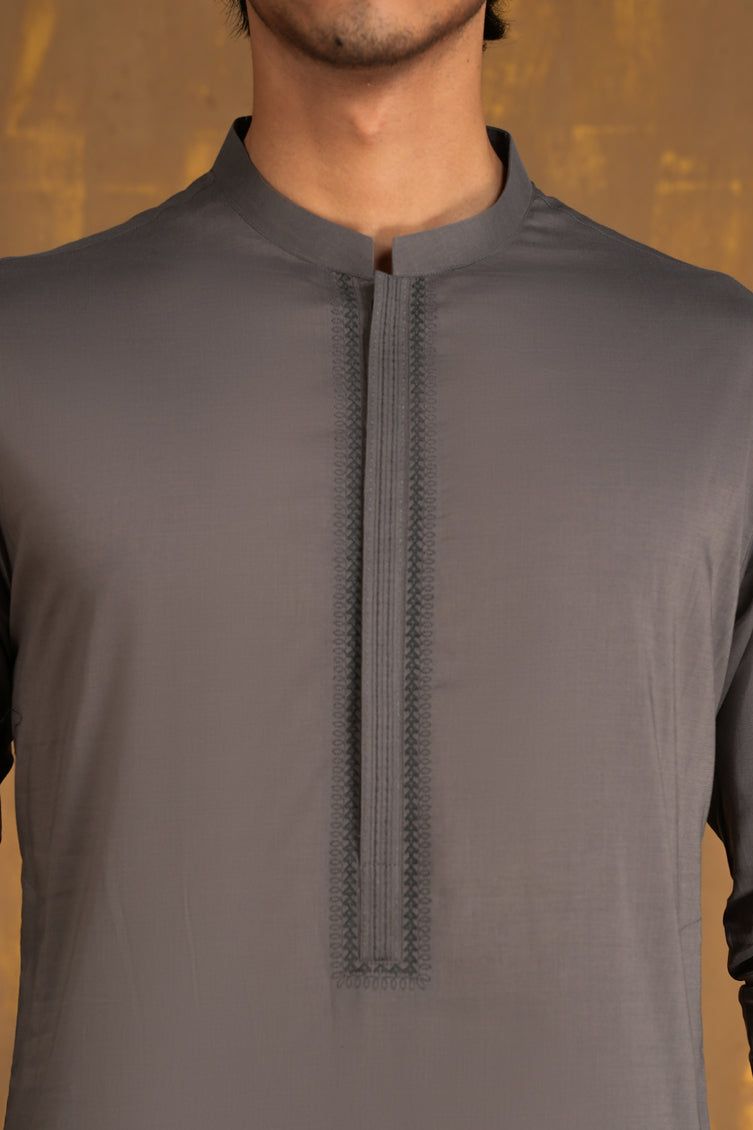 Premium Cotton Grey Kurta Trouser by J. Junaid Jamshed - Comfortable Traditional Pakistani Outfit for Men - Perfect for Eid, Weddings & Special Occasions