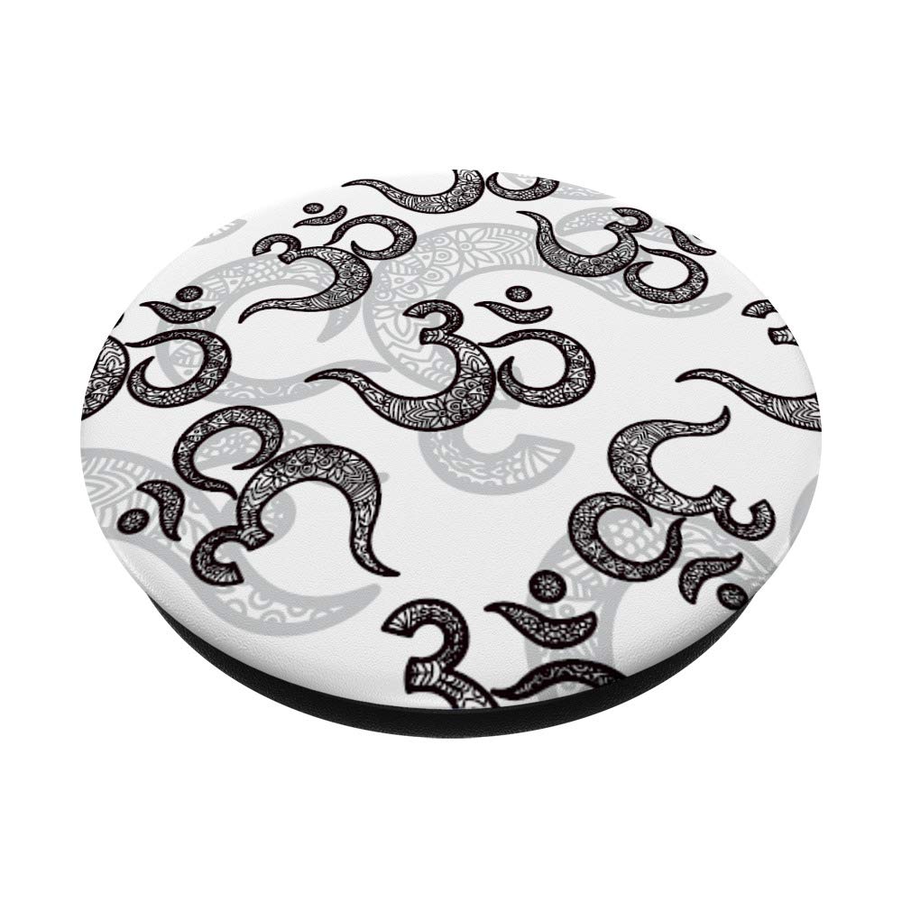 White Floral Om Aum Spiritual Symbol PopSockets Phone Grip & Stand for iPhone, Samsung, Tablets - Yoga Meditation Accessory & Phone Holder