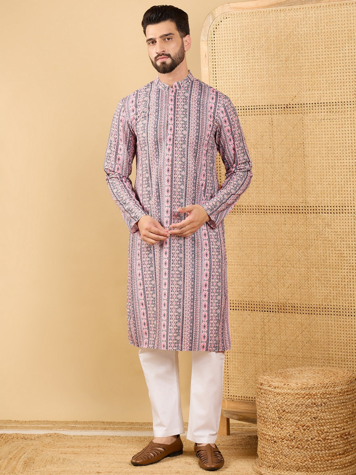 Stylish Men's Kurta in Multicolor Pink - Comfortable & Trendy Ethnic Wear for Festivals, Weddings & Casual Outings
