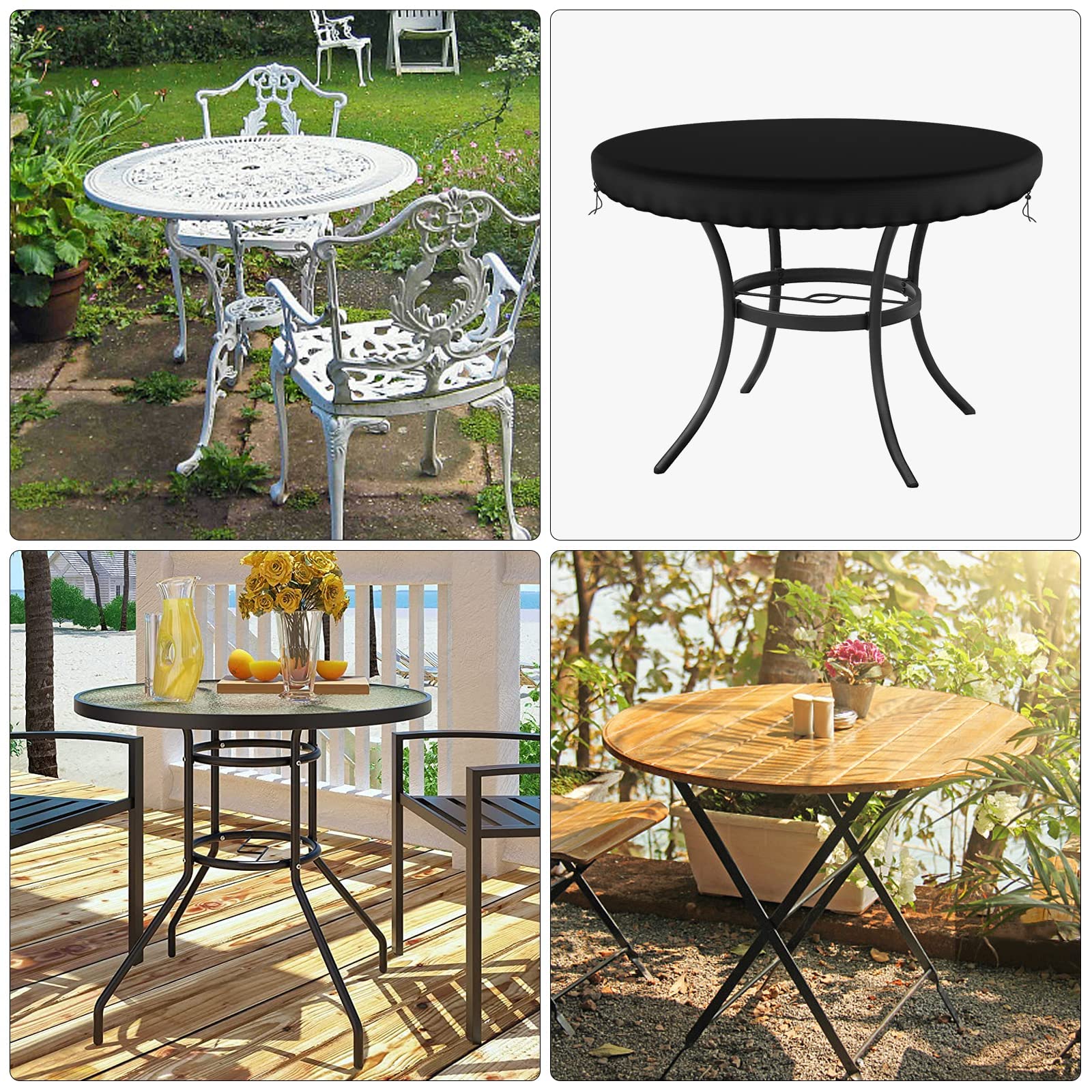 Waterproof 48 Inch Round Outdoor Table Cover - UV Resistant & Anti-Fading Black Patio Furniture Protector for Garden, Deck, and Backyard Use