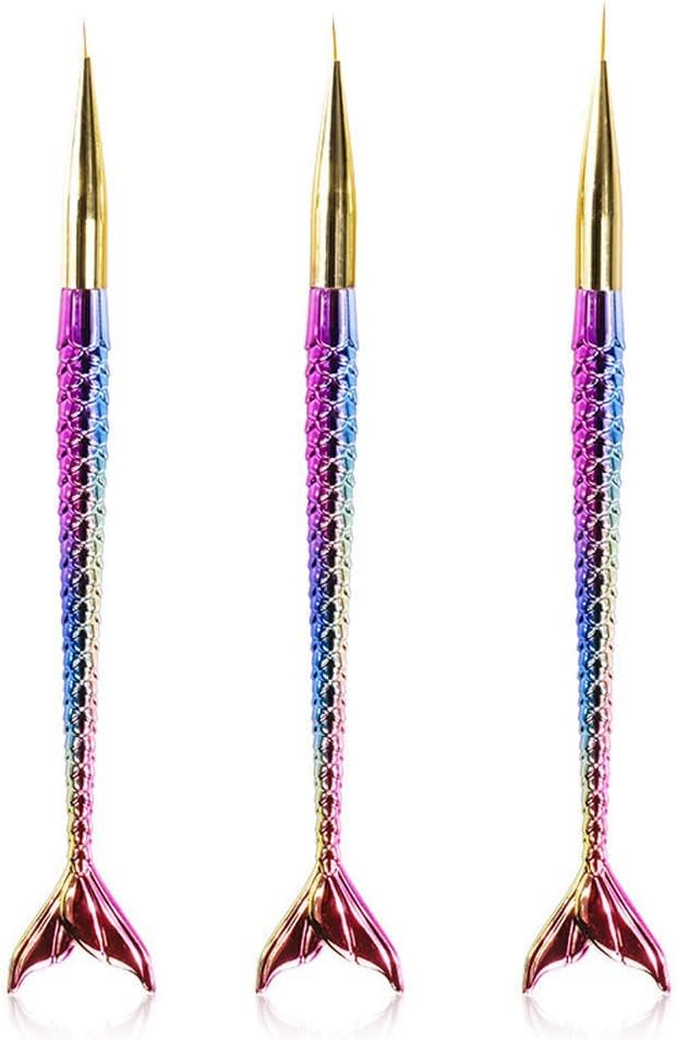 Premium Nail Art Detail Brush Set - 3 Fine Line Painting Pens with Mermaid Color Fish Handle for Professional Nail Designs | Perfect for Salon, Home Manicures & DIY Nail Art Liner & Striping Brushes Kit