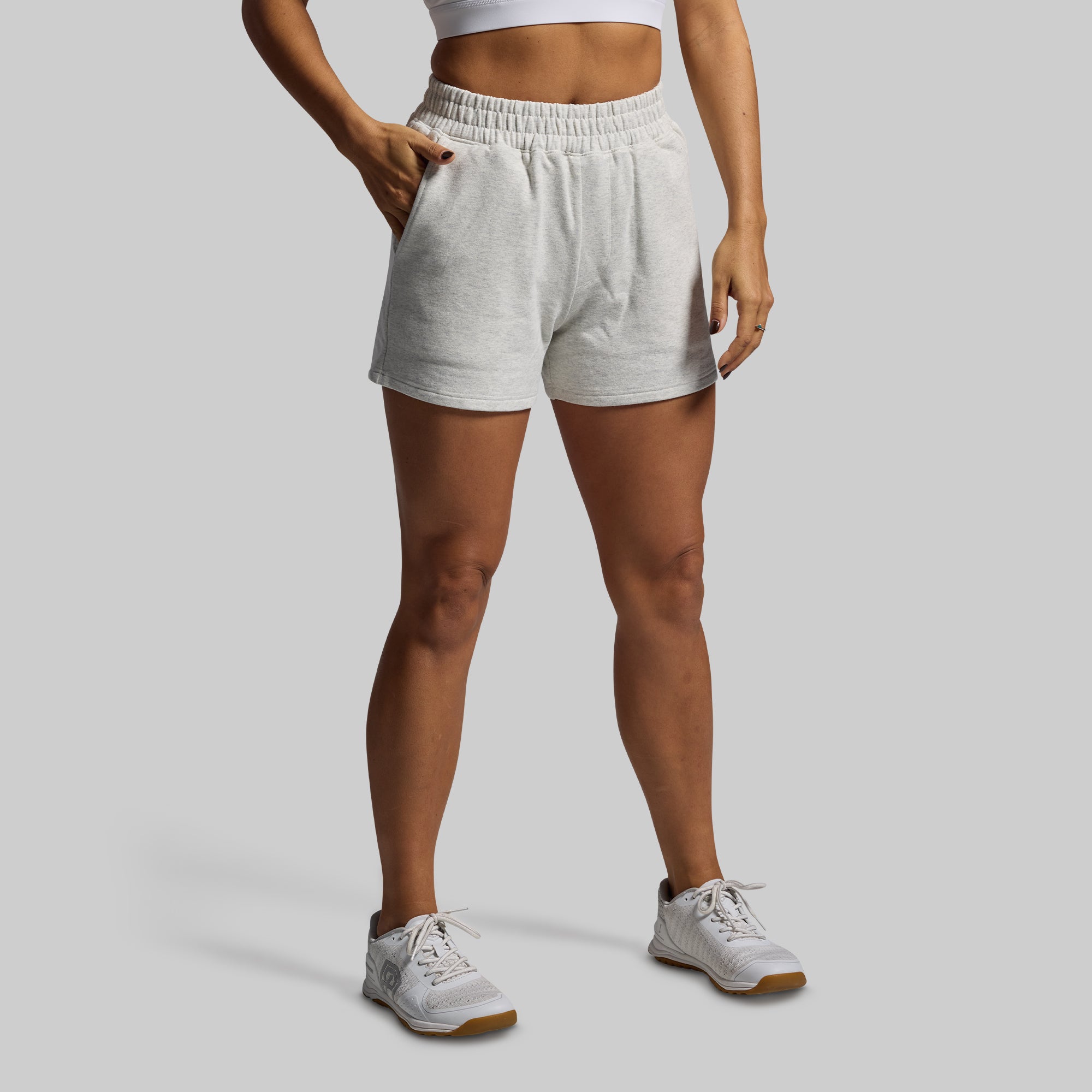 Women's Comfortable Unmatched Shorts - Heather White | Soft & Breathable for Yoga, Running & Lounge Wear
