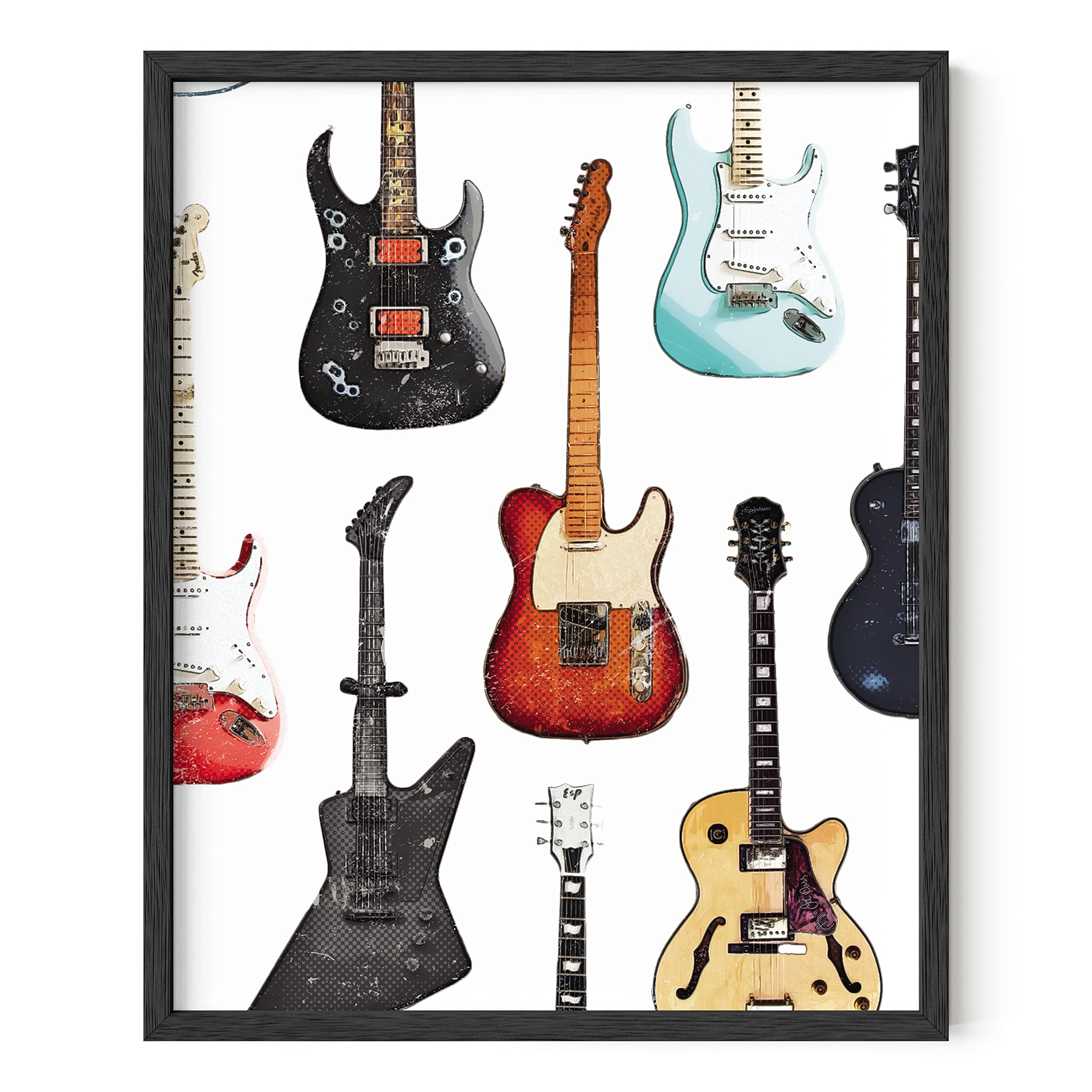 Vintage 90s Guitar Music Poster - Retro Indie Wall Art for Bedroom & Room Aesthetic, 80s-90s Electric Guitar Decor with Black Frame (16x20) - Perfect for Music Lovers' Home Decor, Man Cave, Recording Studio & Teen Room