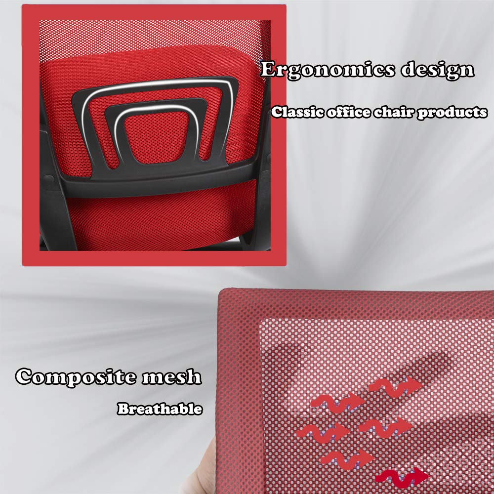 Ergonomic Office Chair with Mesh Back Support - Adjustable Computer Desk Chair for Home & Office Use - Red (Perfect for Long Hours of Work, Gaming, or Studying)