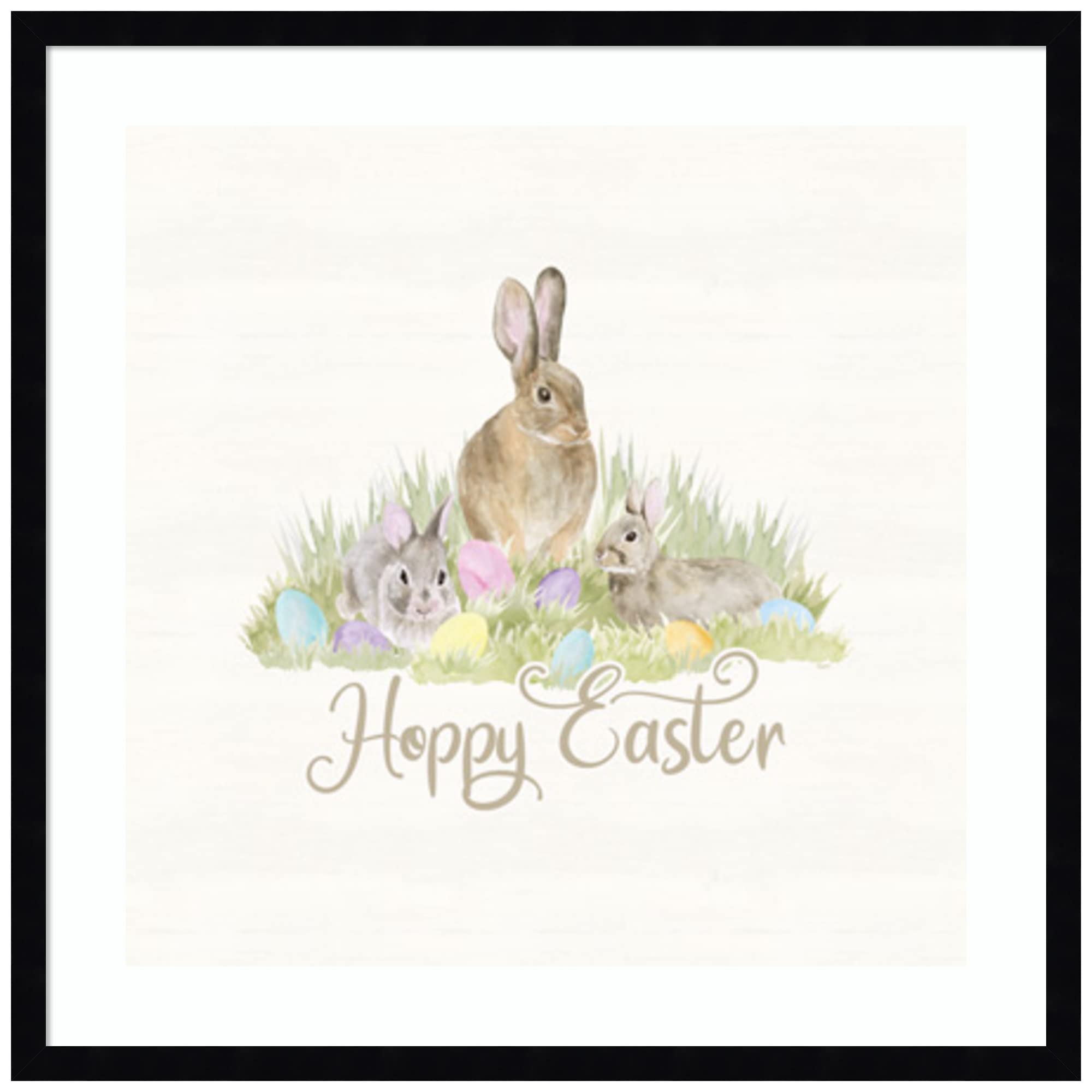 Amanti Art Wood Framed Wall Art Print - Farmhouse Easter Bunny Painting by Tara Reed - 25x25 Inches - Svelte Noir Black Frame - Home Decor for Living Room, Bedroom & Office