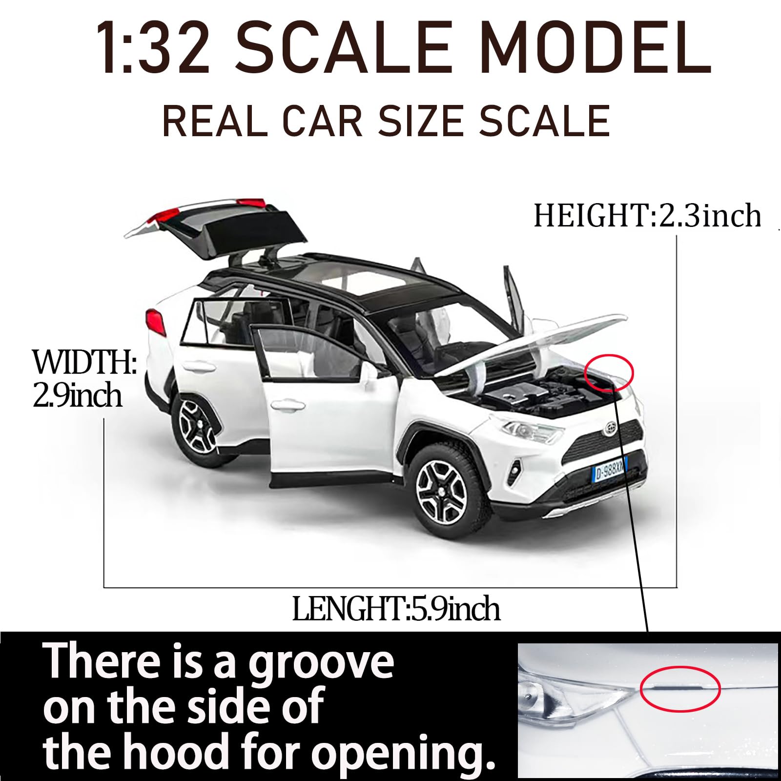 1/32 Scale Toyota RAV4 Alloy Diecast Model Car with LED Lights & Sound Effects - Collectible Toy Vehicle for Boys, Kids & Toddlers - Perfect Gift for Car Enthusiasts & Birthday Presents (White) - Great for Playtime, Display Collections & Educational STEM Learning