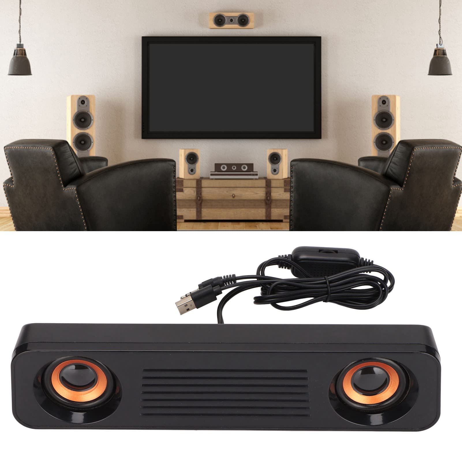 TV Subwoofer Soundbar with 3.5mm HiFi Stereo & USB Port - Portable Bass Speaker for Home Theater, PC, Computer Gaming | Perfect for Movies, Music & Gaming Entertainment