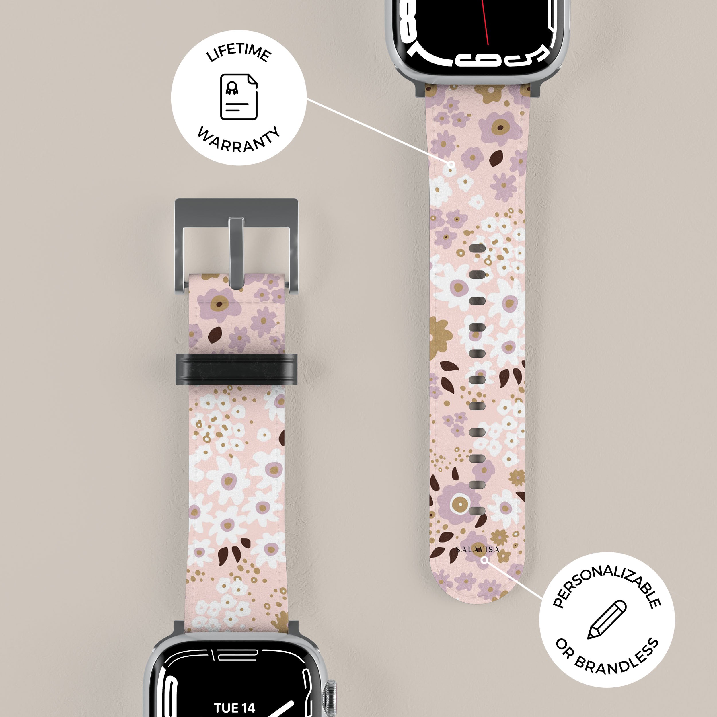 Stylish Pink Ditsy Floral Apple Watch Band - Soft Silicone Replacement Strap for Women - Perfect for Workouts, Running & Everyday Fashion Accessory