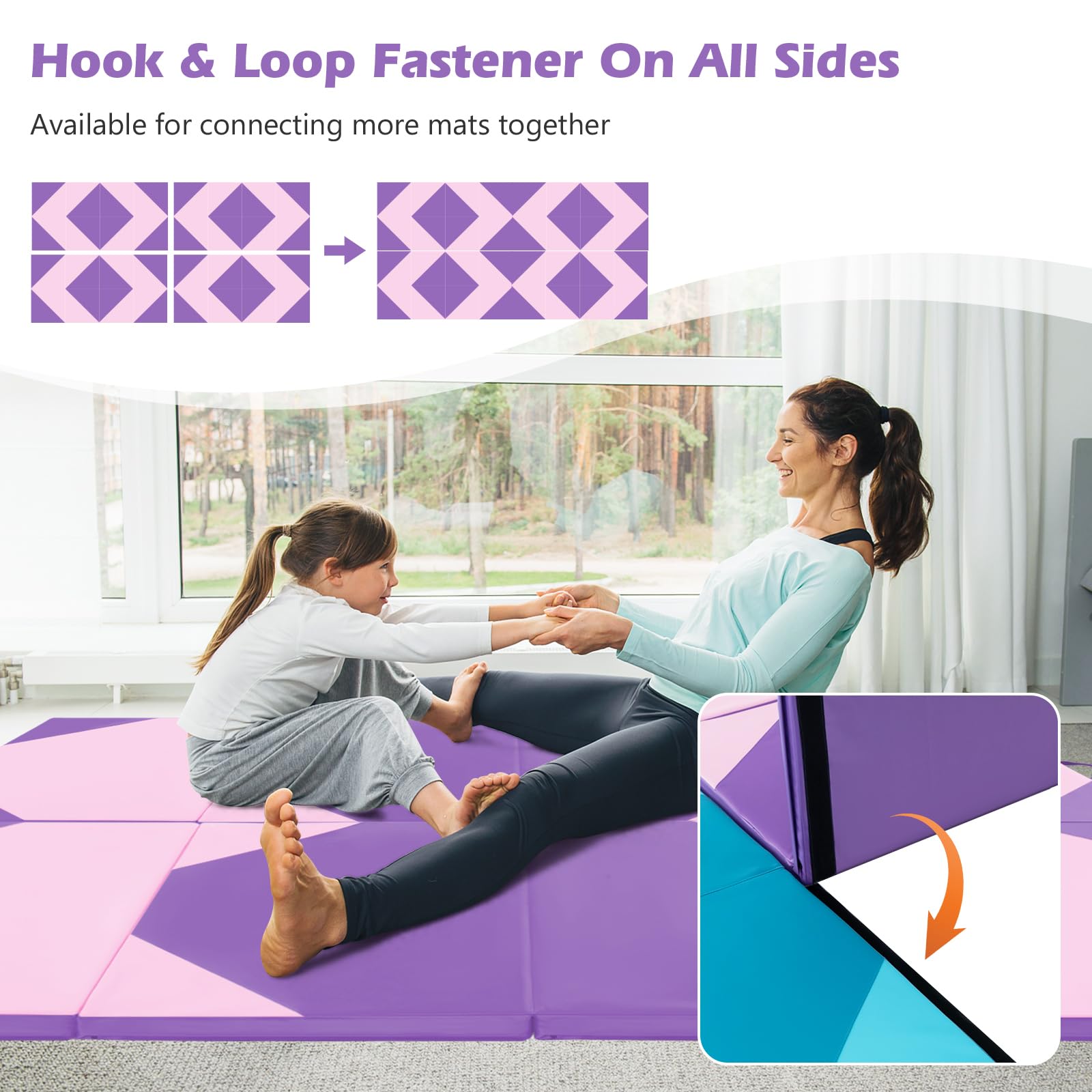 Goplus 10'x4'x2'' Folding Gymnastics Mat - Thick PU Leather Tumbling Mat with Hook & Loop Fasteners & Portable Handles - 4-Panel Exercise Mat for Home Gym, Yoga, Gymnastics, Martial Arts & Kids Play Area - Non-Slip Workout Mat for Fitness Training & Stretching Exercises