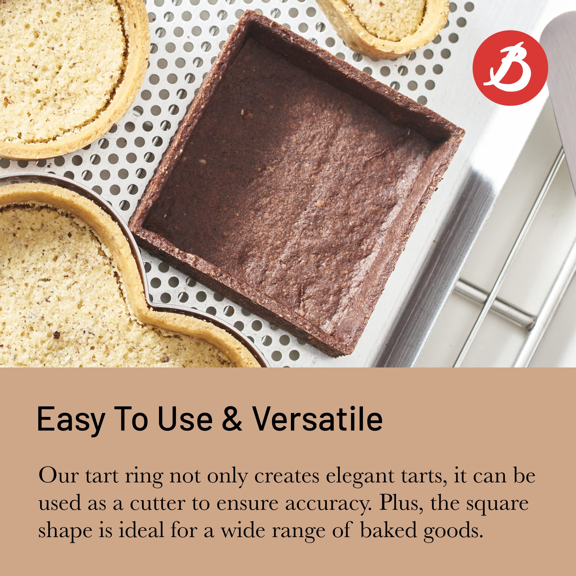De Buyer Perforated Square Tart Ring - 8” x 8” x 0.8” - Professional French Tart Pan for Crispy Pastries - Easy to Use & Clean - Perfect for Baking Tarts, Quiches & Desserts - Made in France