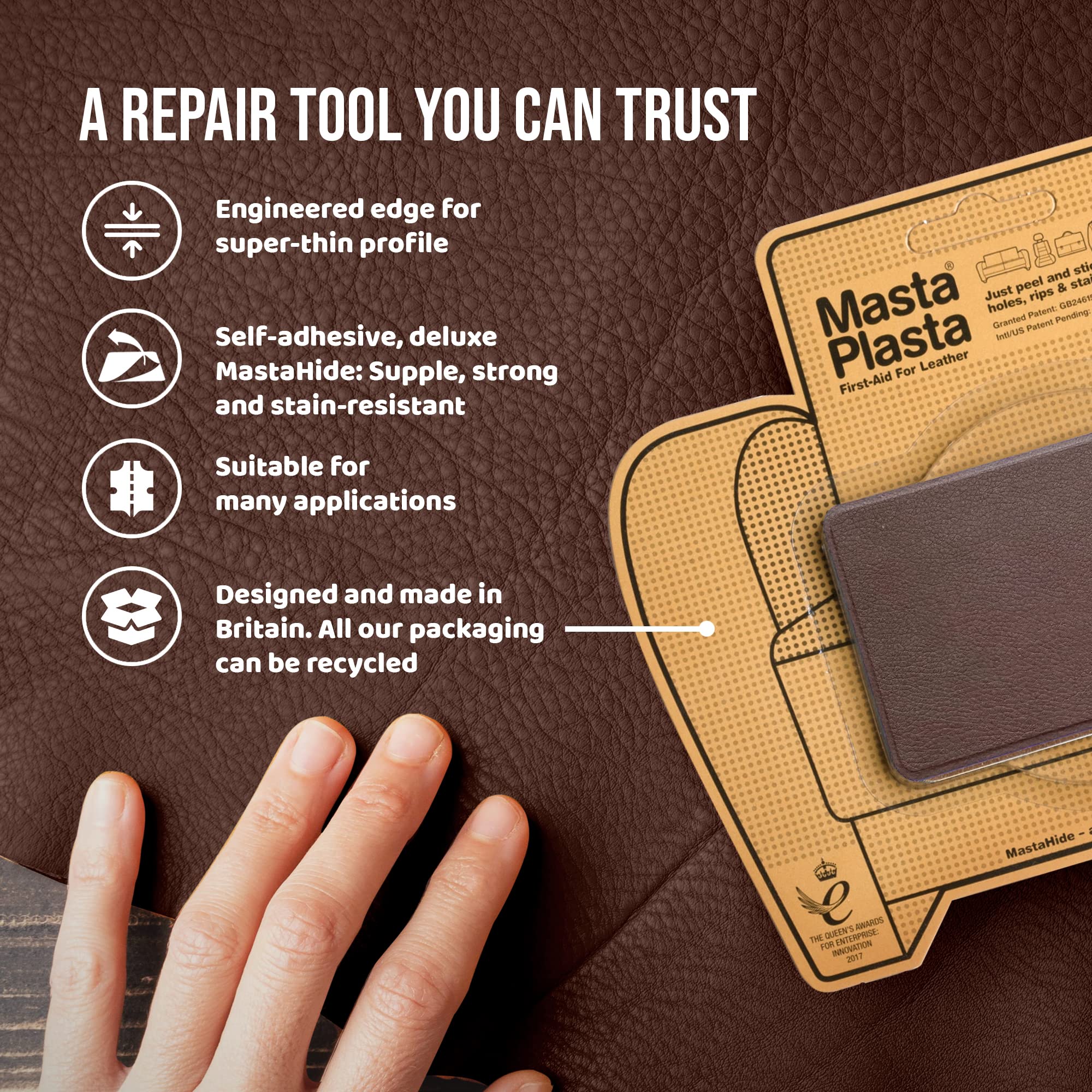 Brown MastaPlasta Self-Adhesive Suede Repair Patches - Fix Scratches & Tears on Furniture, Shoes & Bags - Durable Leather Repair Kit for Home & Car Interior