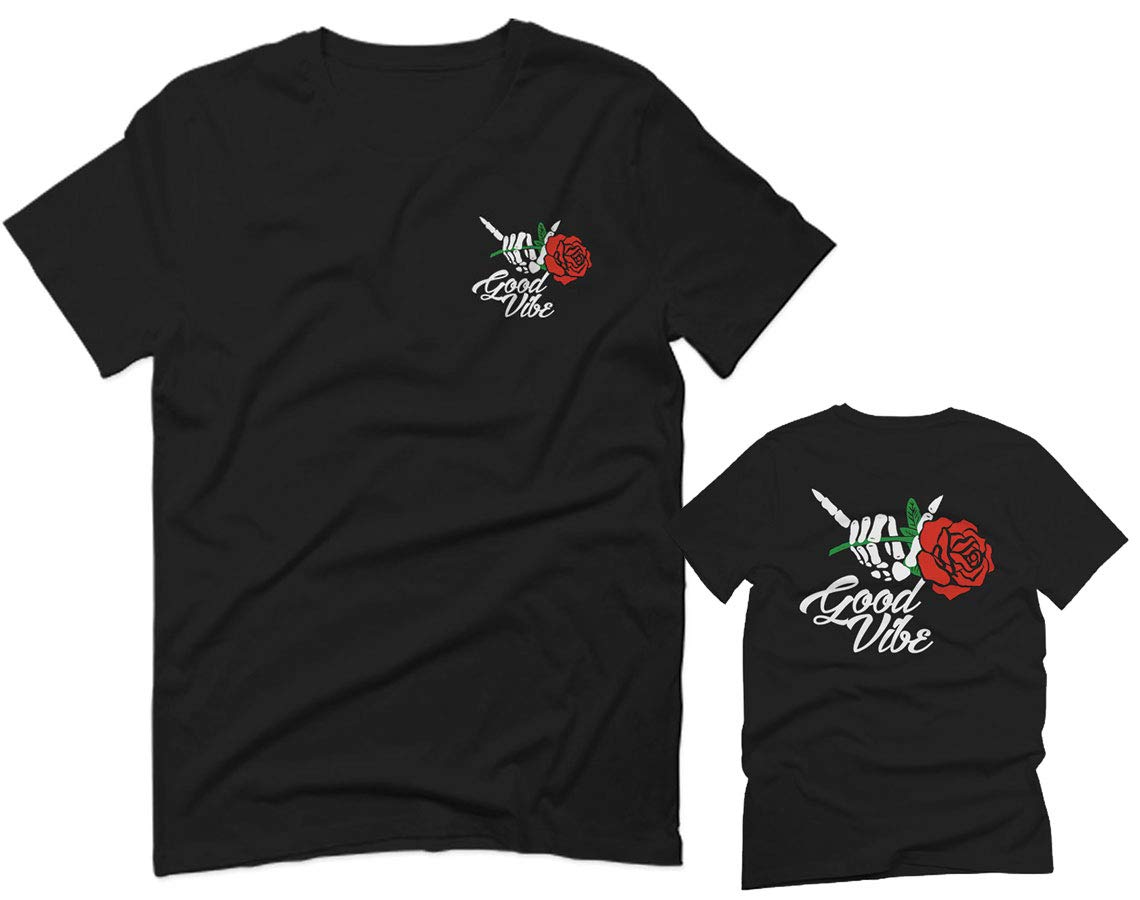 Cool Vintage Hipster Red Rose Flowers Bones Hand Shaka T-Shirt for Men - Perfect for Casual Wear, Street Style & Music Festivals