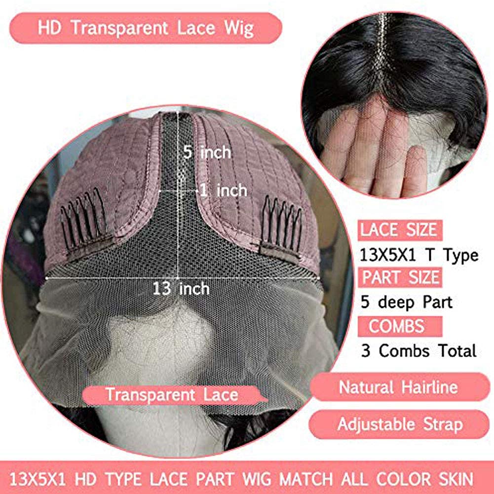 10A Brazilian Virgin Human Hair T Part Lace Wig - Kinky Straight Pre Plucked 130% Density HD Lace Wigs | Natural Look for Daily Wear, Parties & Special Occasions