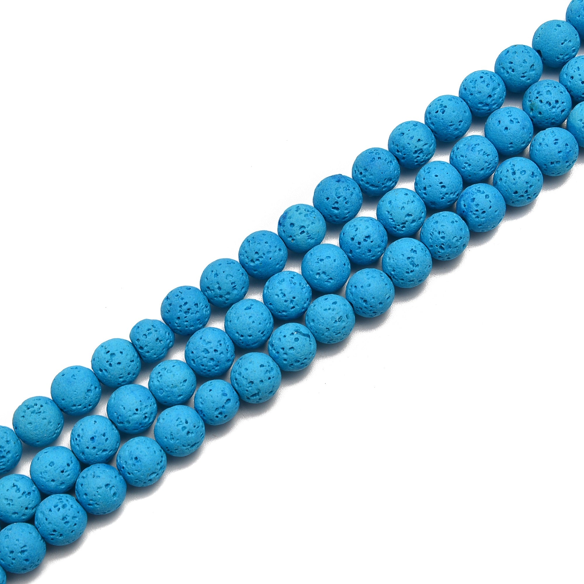 2.0mm Large Hole Bright Blue Lava Rock Beads - Smooth Round 6mm 8mm 10mm 15.5