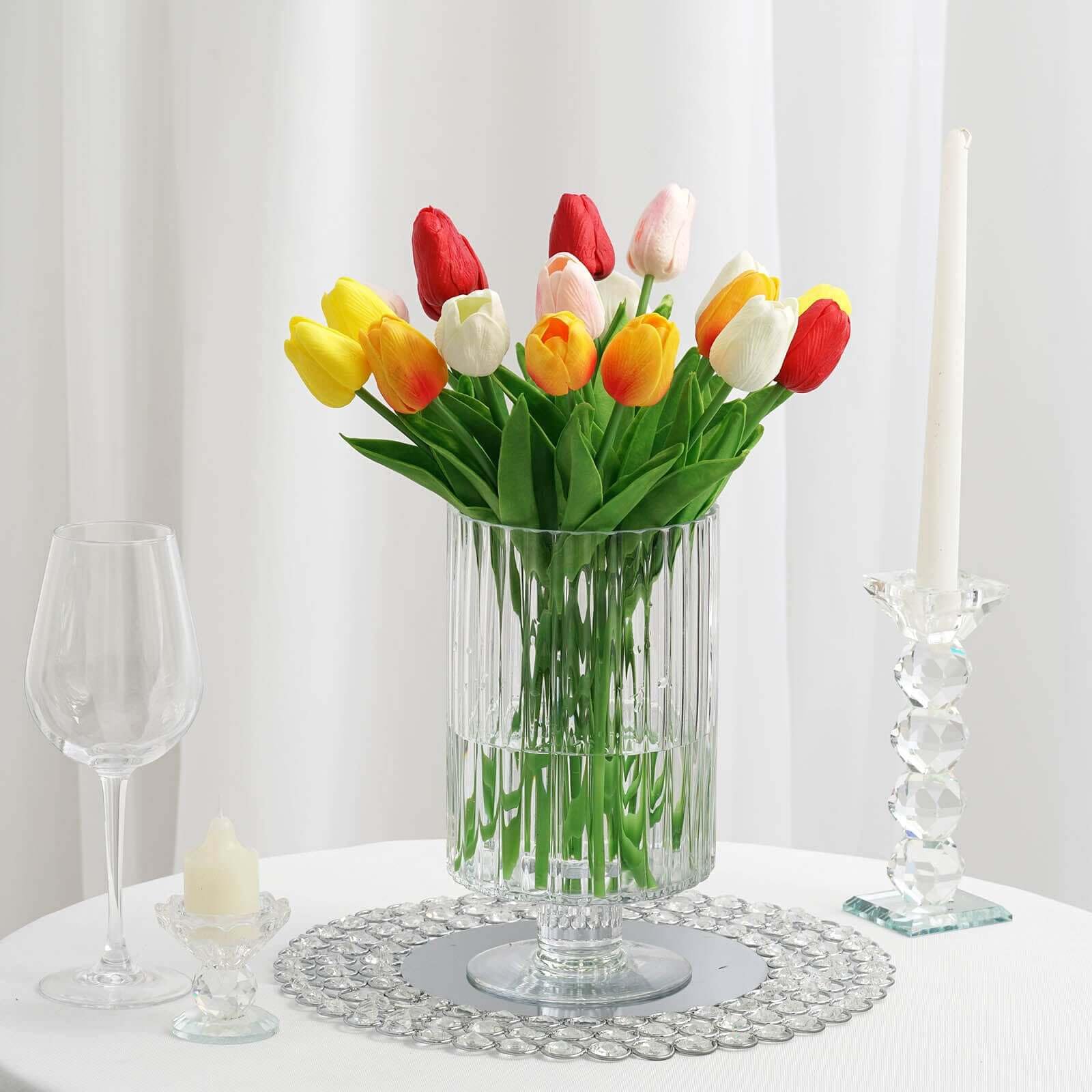 Efavormart 2 Pack 9 Inch Ribbed Glass Vases - Heavy Duty Clear Pedestal Candle Holders with Ridges for Wedding Centerpieces, Home Decor, and Party Decorations