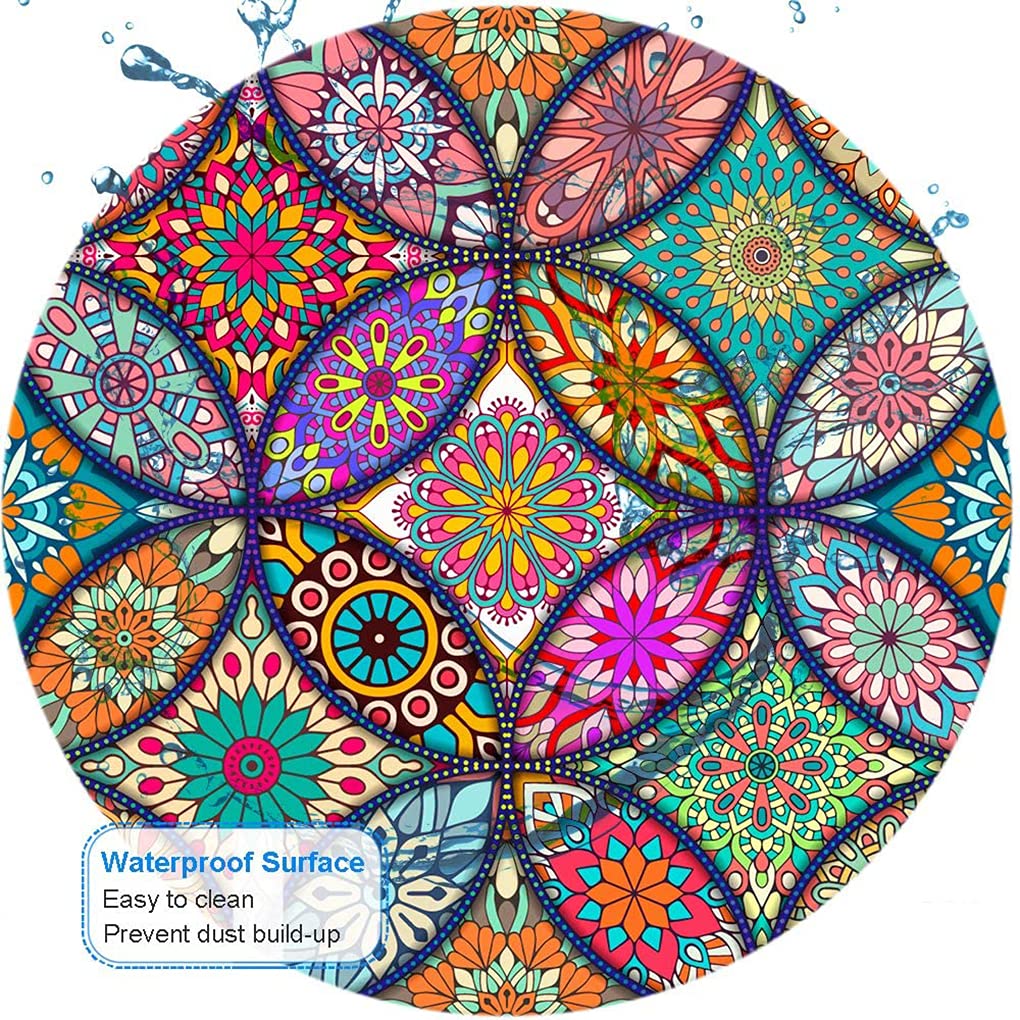 BOSOBO Round Mandala Mouse Pad - Non-Slip Rubber Base, Stitched Edge, Waterproof Office Mouse Mat for Women (7.9 x 7.9 Inch) - Perfect for Home, Office & Gaming Desks