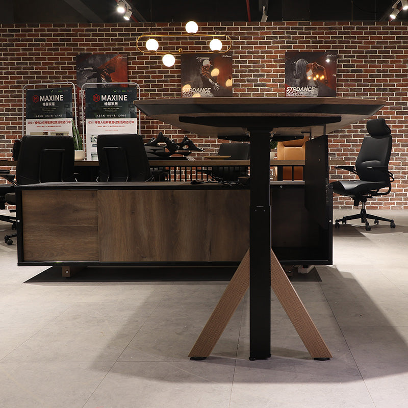 EASTON Electric Height Adjustable Standing Desk with Left Return - 2.2m Warm Oak & Black - Perfect for Home Office & Workspace Ergonomics