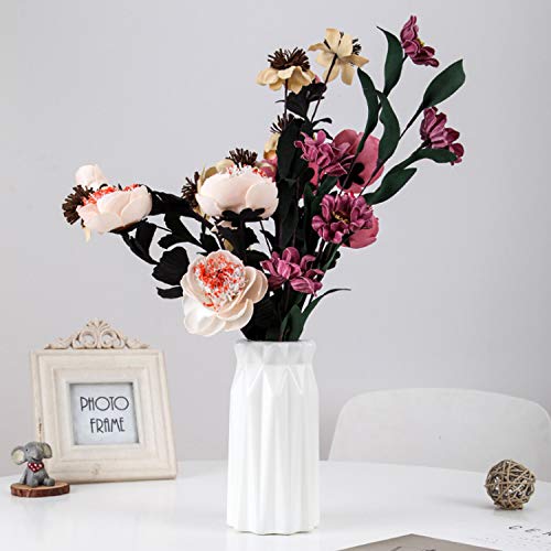 Unbreakable Ceramic-Look Plastic Vase - Origami Seashell White Flower Vase for Home Decor, Wedding Centerpieces & Office Arrangements
