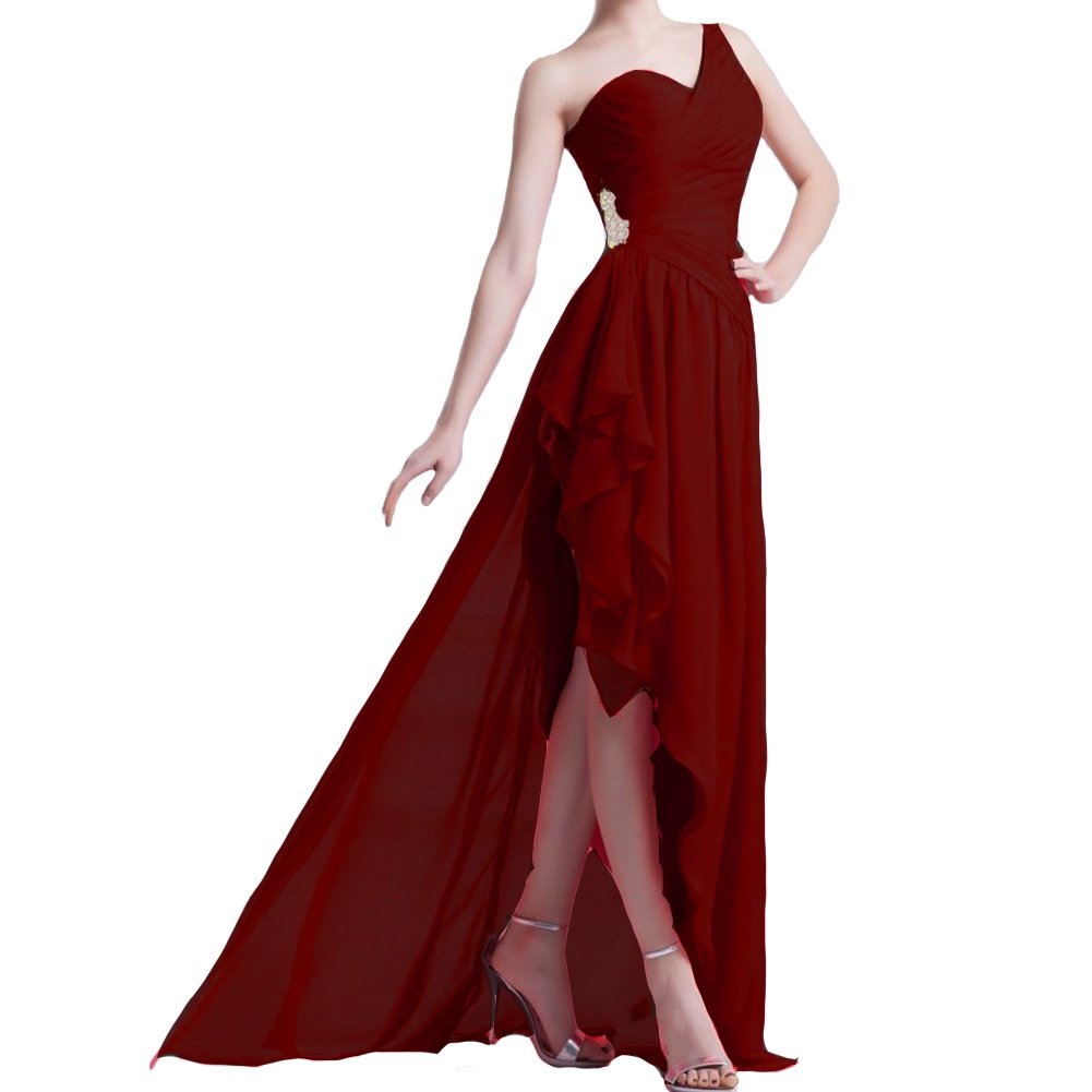 Kivary® Women's Elegant One Shoulder Chiffon Prom Dress with Beaded High-Low Hem - Perfect for Graduation, Homecoming, and Formal Evening Events