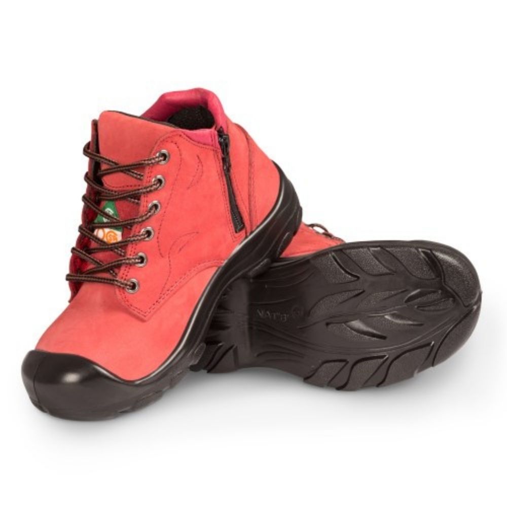 P&F S556 Women's Steel Toe Work Boots with Side Zipper - Red | Comfortable Safety Shoes for Construction, Warehouse & Outdoor Work