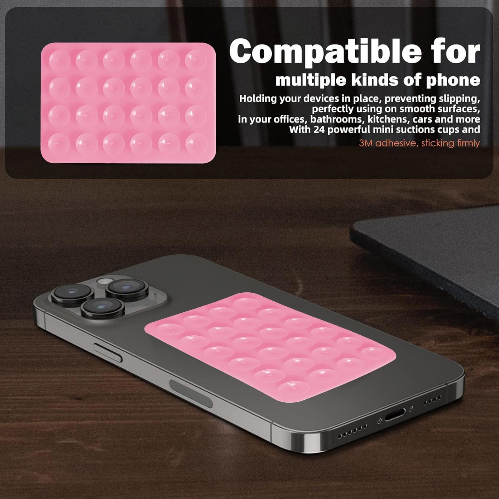 1/2 Pieces Silicone Adhesive Phone Holder - Double Sided Suction Cup Phone Case 3x2 Inch - Hands Free Phone Mount for Dressing Table Mirror, Bathroom, Kitchen & Car Dashboard - Universal Phone Stand for iPhone, Samsung & Smartphones